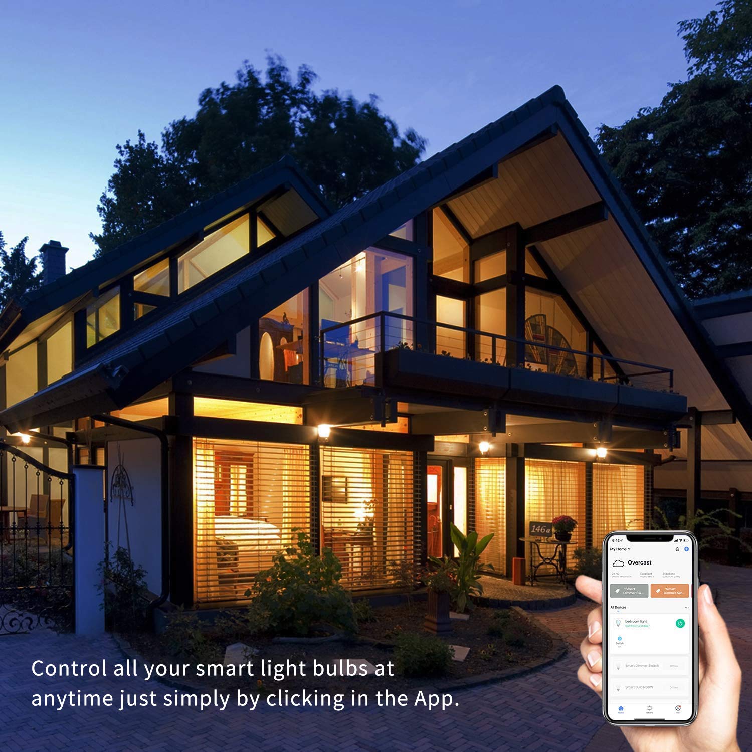 Peteme Smart WiFi LED RGB Light Bulbs, E26 A19 Multicolor, 4 Pack, Compatible with Alexa, Siri, Google Home, Glass, Brown