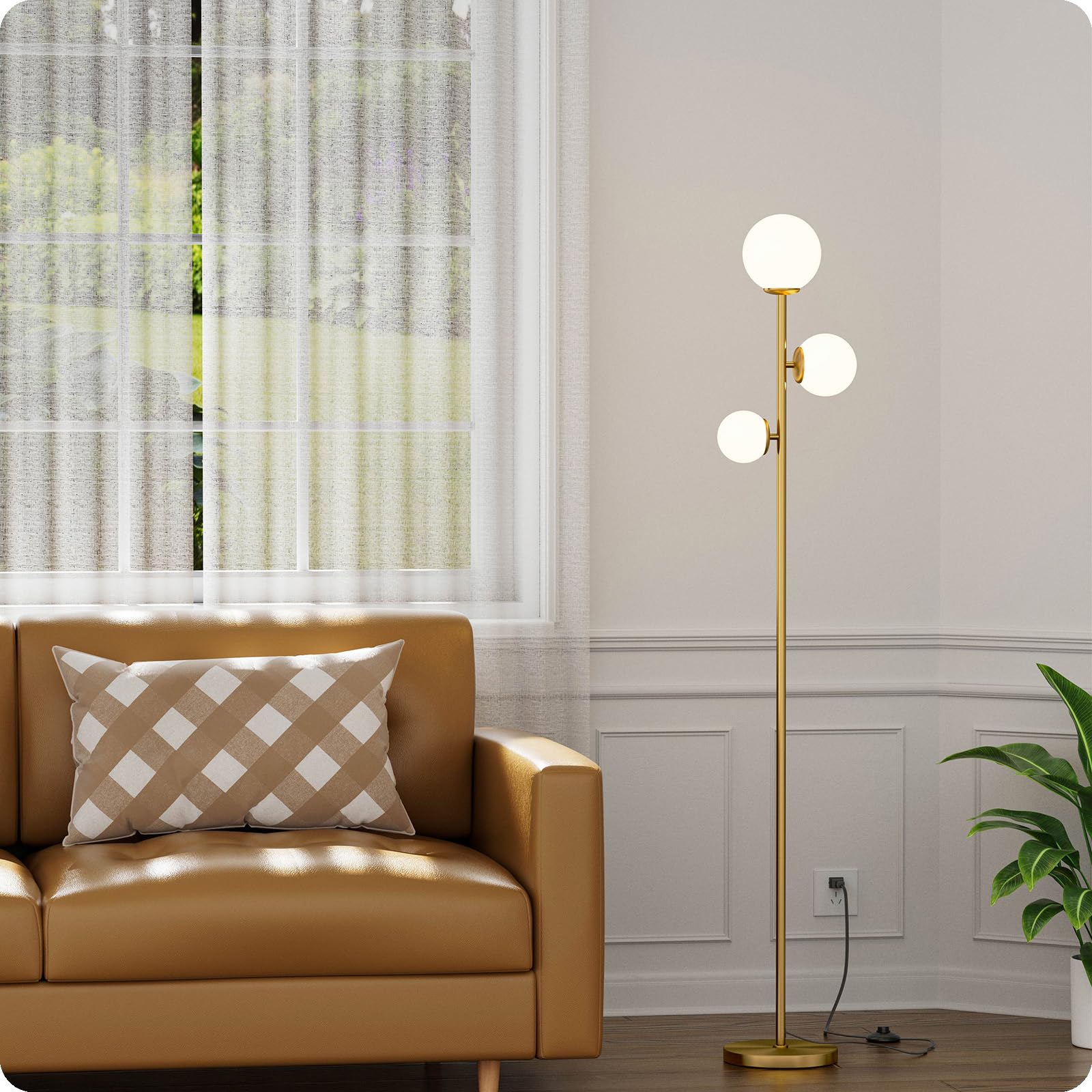 Nukanu Floor Lamp With 3 Frosted Glass Shades,Stangding Lamp Floor Lamps For Living Room Bedroom Office With 3 Led Bulbs,Tall La