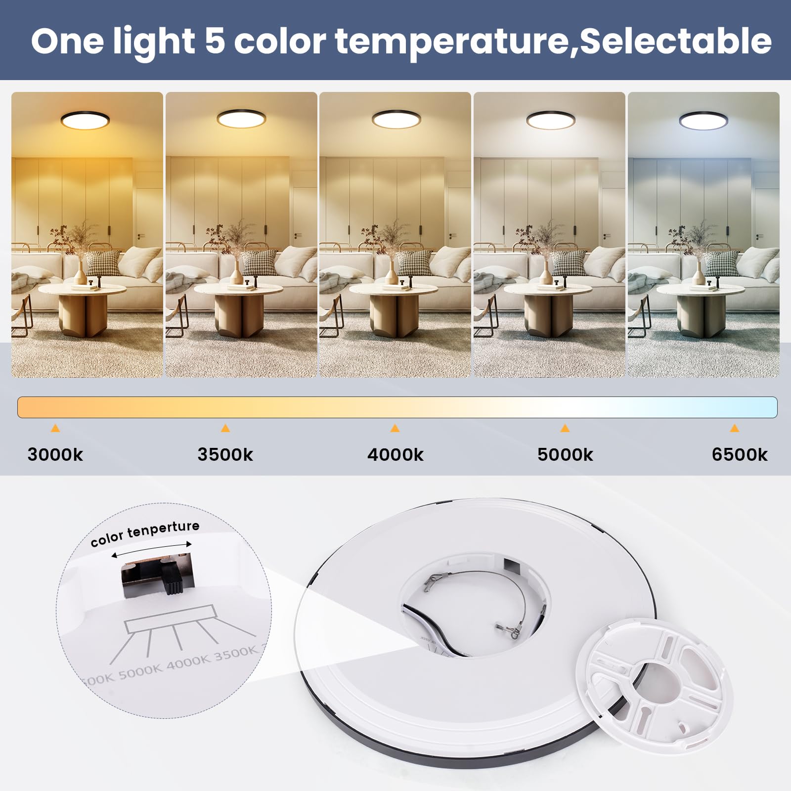 NIORSUN LED Ceiling Light Fixture, Dimmable 3000K-6500K, 12 inch, Black, Acrylic, Model 16138LGTF, 2 Pack