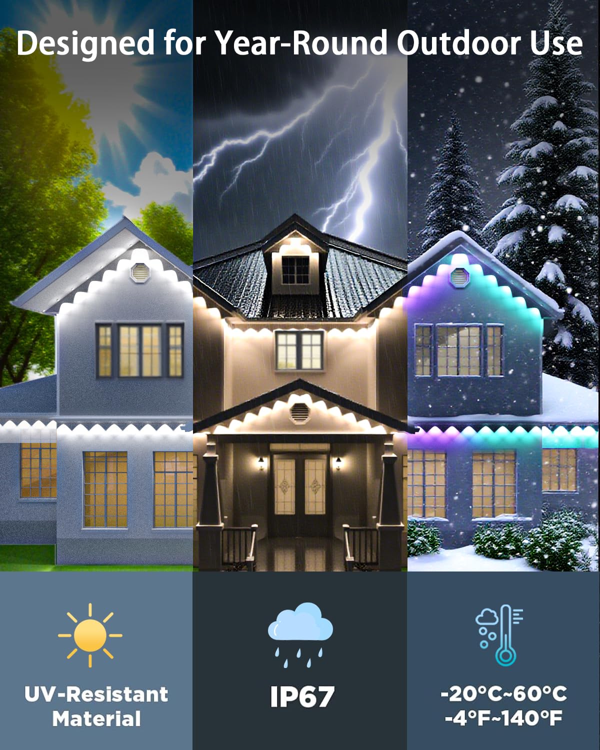 Mimirgb Permanent Outdoor Lights 200Ft Rgb Ic Outdoor Lights With 120 Led Lights For House Roof Christmas Holiday Party Daily Lighting Ip67 Waterproof Eaves Light With Multi Scene Modes For Halloween