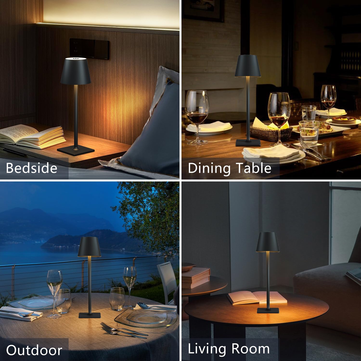 Fizrice 4 Pack Cordless Table Lamps, Portable Rechargeable Lamp, 6000Mah Battery Operated, 3 Color Dimmable Led Table Light For