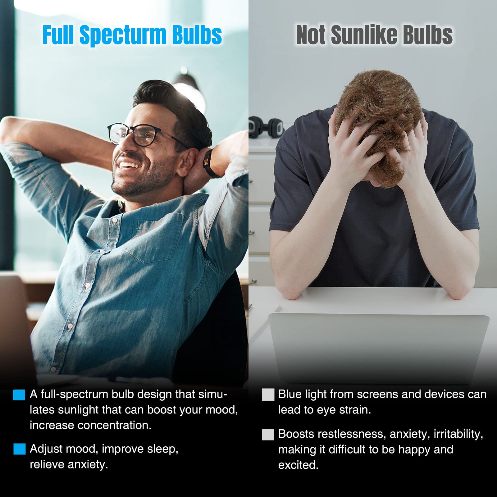 Neporal LED Full Spectrum Light Bulbs, 6000K Cool White, 9W (60W Equivalent), Pack of 3, Plastic, Ideal for Study, Office, Bedroom