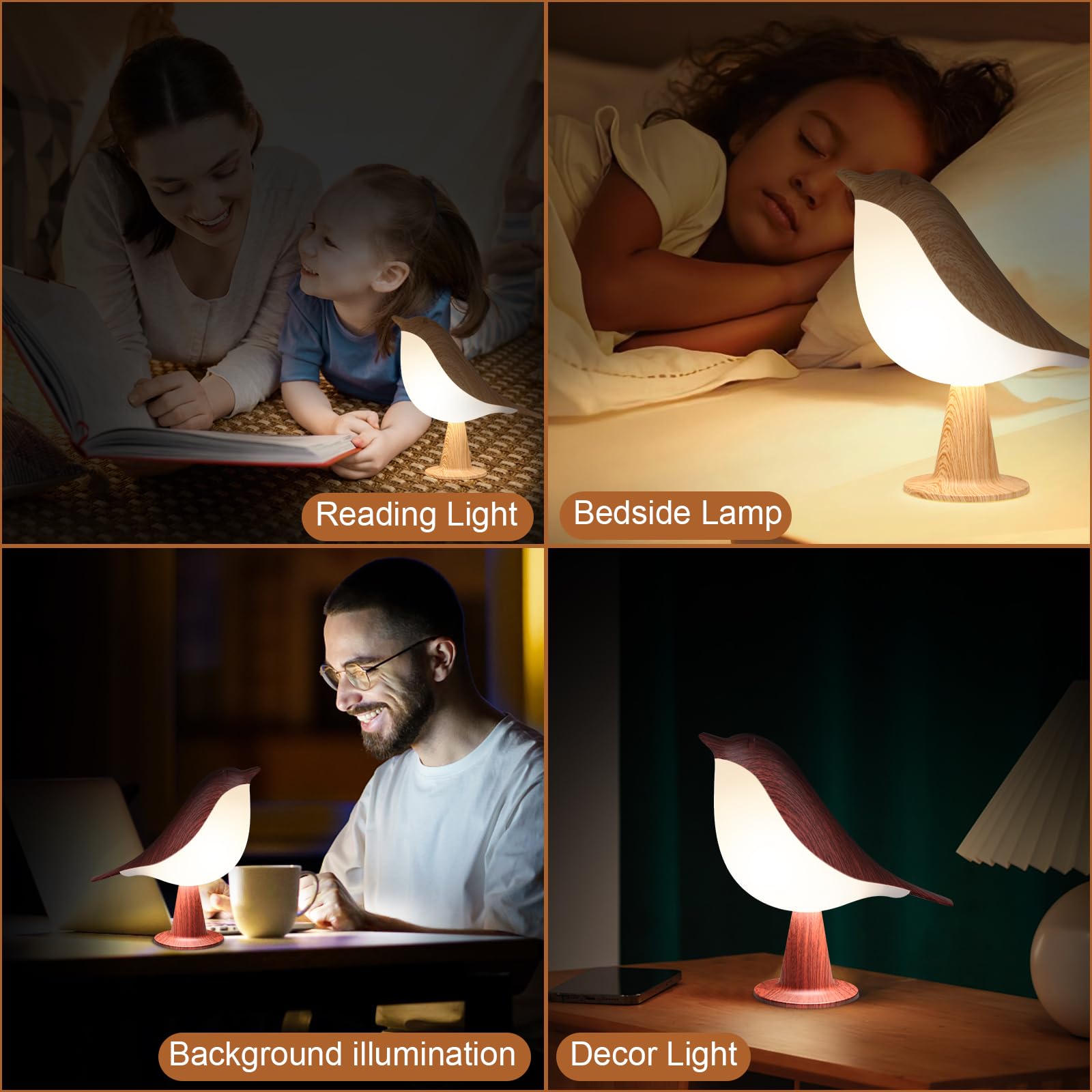 Vomii 2-Pack Small Bird Table Lamp, 3-Color Dimmable Touch Desk Lamp, Cordles Bedside Lamp, Usb Rechargeable Cold/Warm Night Lig