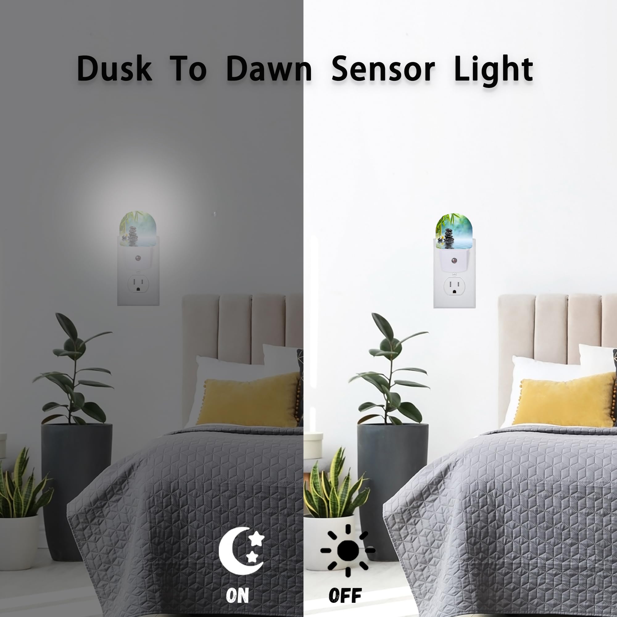 Axxitude Zen Stone Bamboo Night Lights Plug Into Wall For Girls Boys Room,Night Light Led Lamp Dusk To Dawn Sensor Round Lamp Fo
