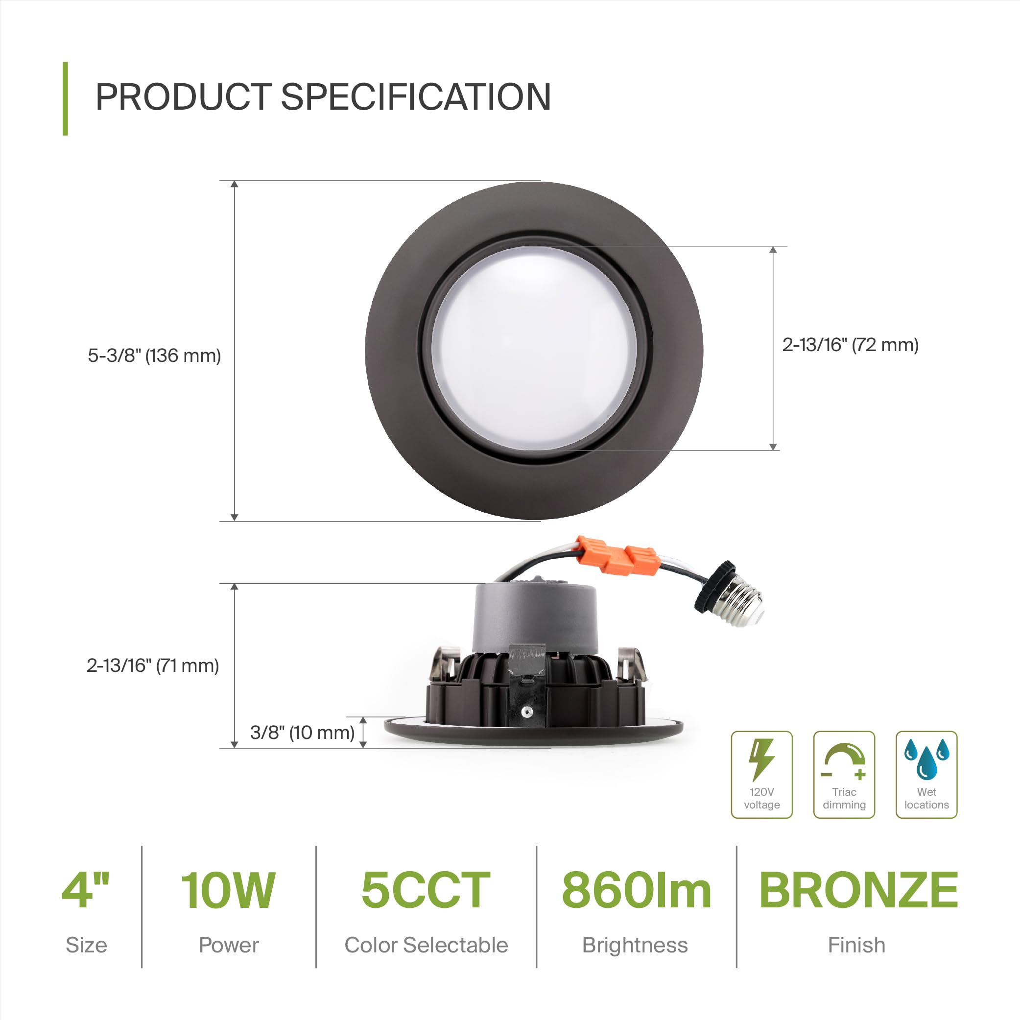 Asd Retrofit 4 Inch Gimbal Led Recessed Light - Oil Rubbed Bronze 10W 811Lm 2700/3000/3500/4000/5000K Adjustable Dimmable Led Do