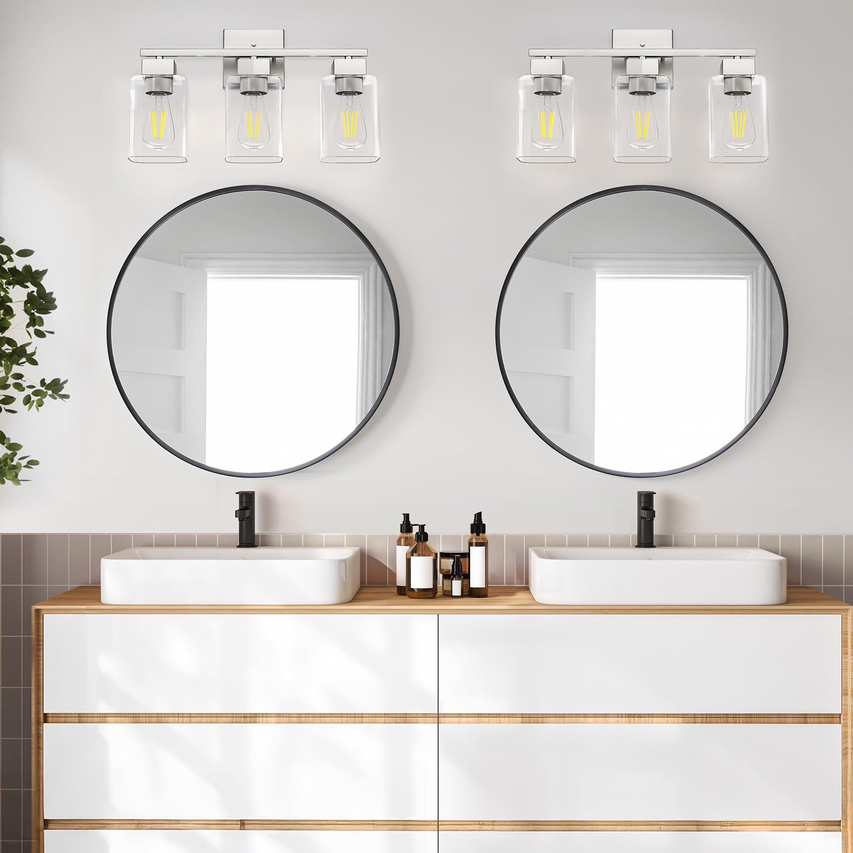 Espird Brush Nickel Bathroom Vanity Light - 3 Light Bathroom Light Fixture Square Design & UL Certification & Square Bath Room L