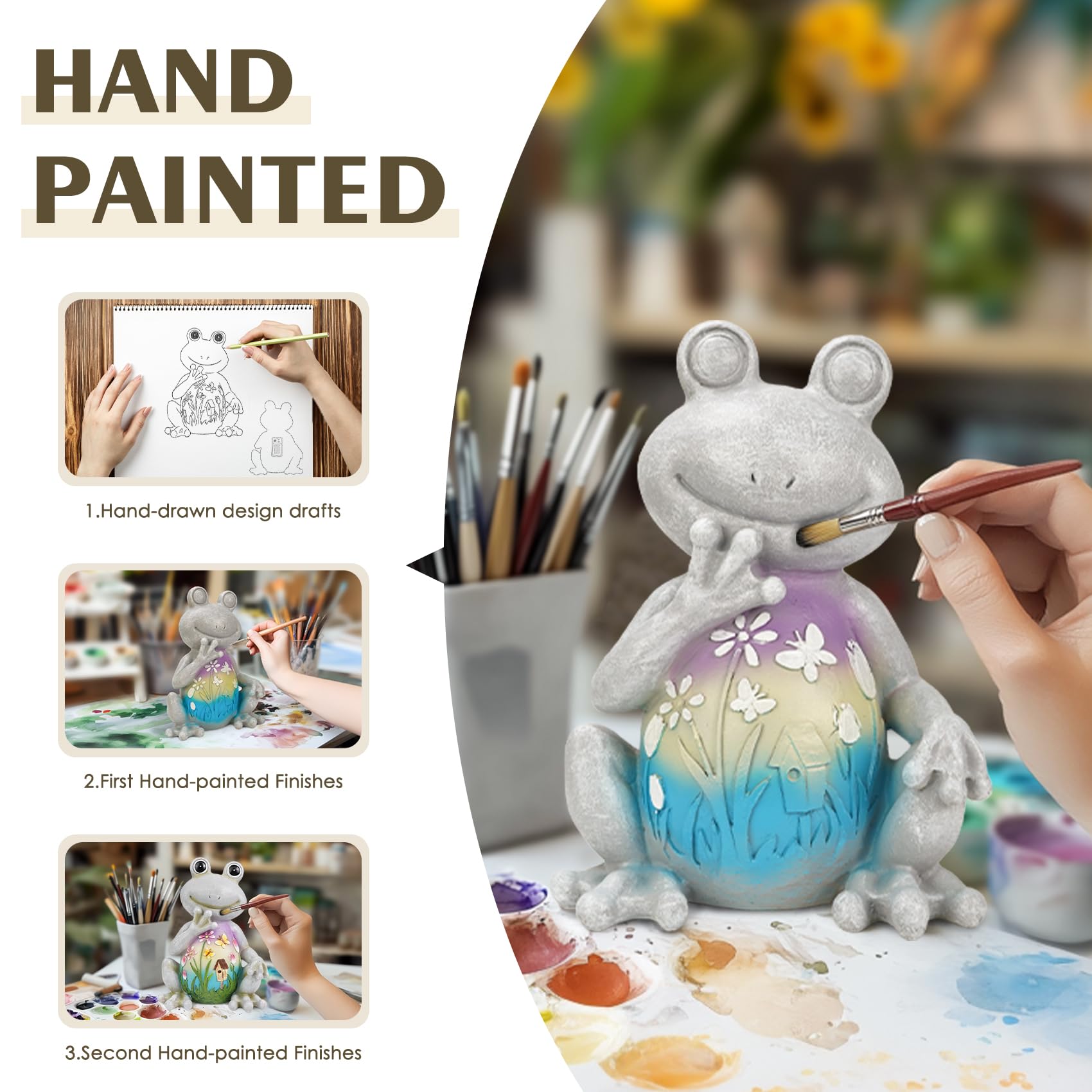 Mininova Solar Frog Garden Statues With Hand-Painted Pattern Resin Yard Decorations Outdoor Sculptures For Patio Porch Housewarm