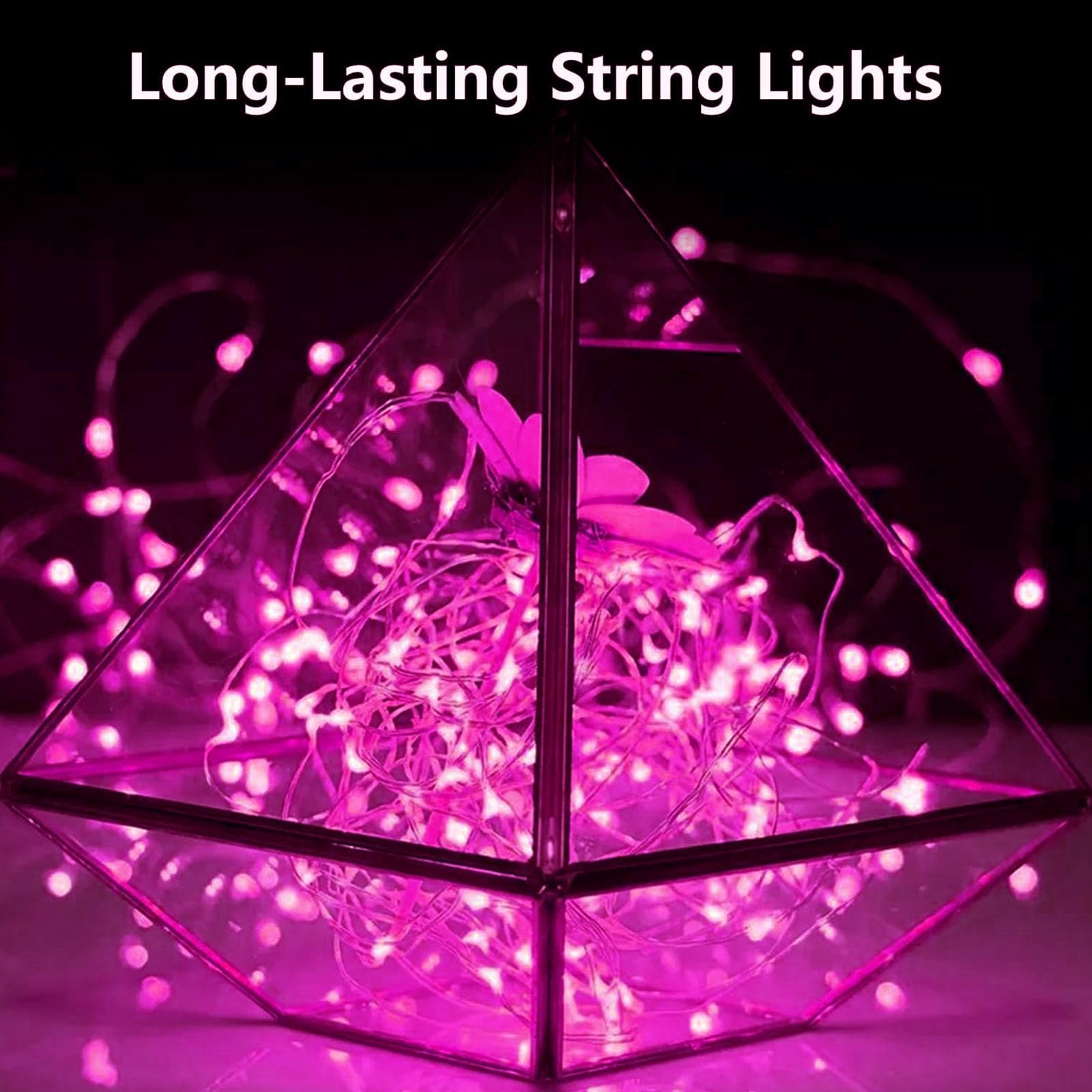 EXF 50 LED Pink Fairy Lights, 4-Pack, Battery Operated, Waterproof, 16FT, Model YHY-BO50LED, for Indoor/Outdoor Decor
