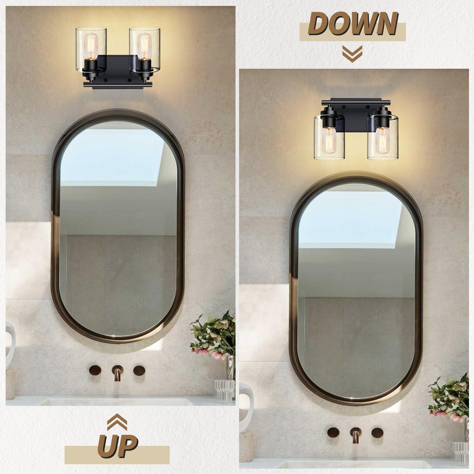 Bathroom Vanity Light Over Mirror,Vanity Light For Bathroom,Bathroom Light Fixture Wall Sconce Lighting For Bedroom,Living Room (Black, 2-Light)