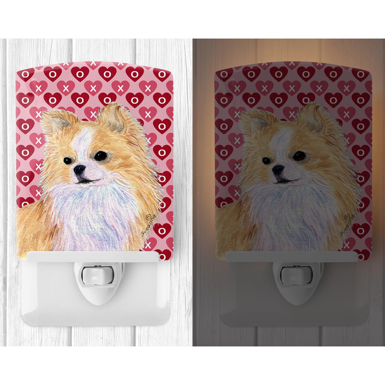 Carolines Treasures Night Light, Chihuahua Hearts, Ceramic, UL-Certified, 6x4x3in, Multicolor, Model SS4473CNL