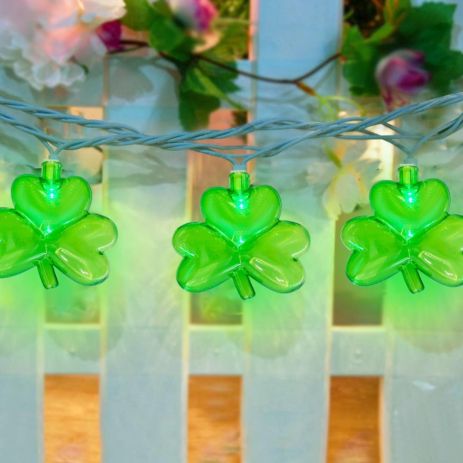 GOOTHY Clover String Lights - 8.5Ft Shamrock Fairy Lights, 10 3D Green Clover Lights, Indoor/Outdoor Decor for St. Patrick's Day
