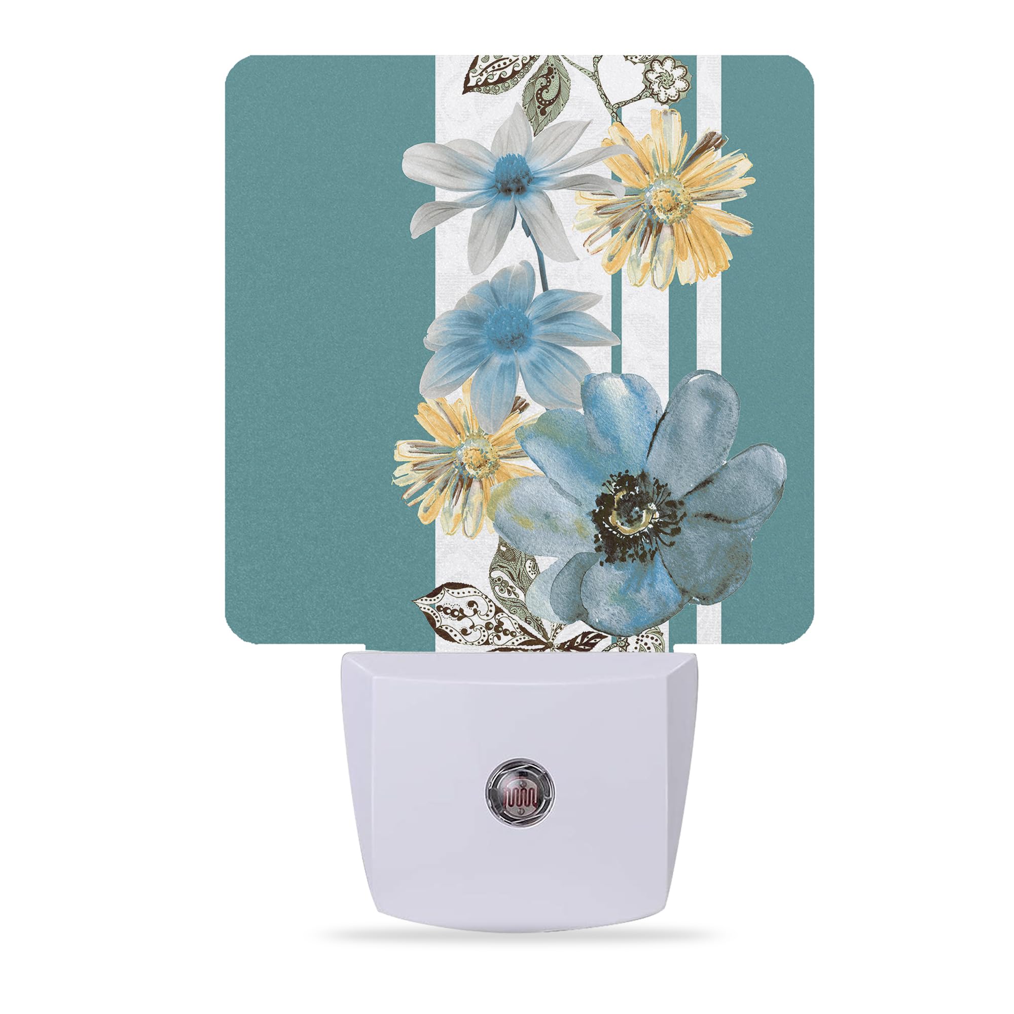 Meikosks Vintage Flowers Night Light,Blue White Stripes Night Lights Plug into Wall Dusk to Dawn Sensor Led Lamp for Women Men,L