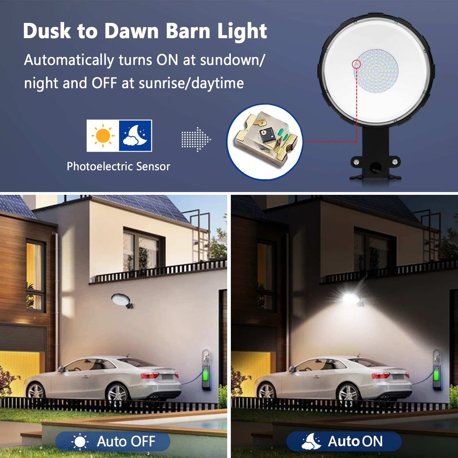 Karjoefar LED Barn Light - 100W 10000LM Dusk to Dawn Outdoor Security Light, IP65 Waterproof, 2Pack, Black