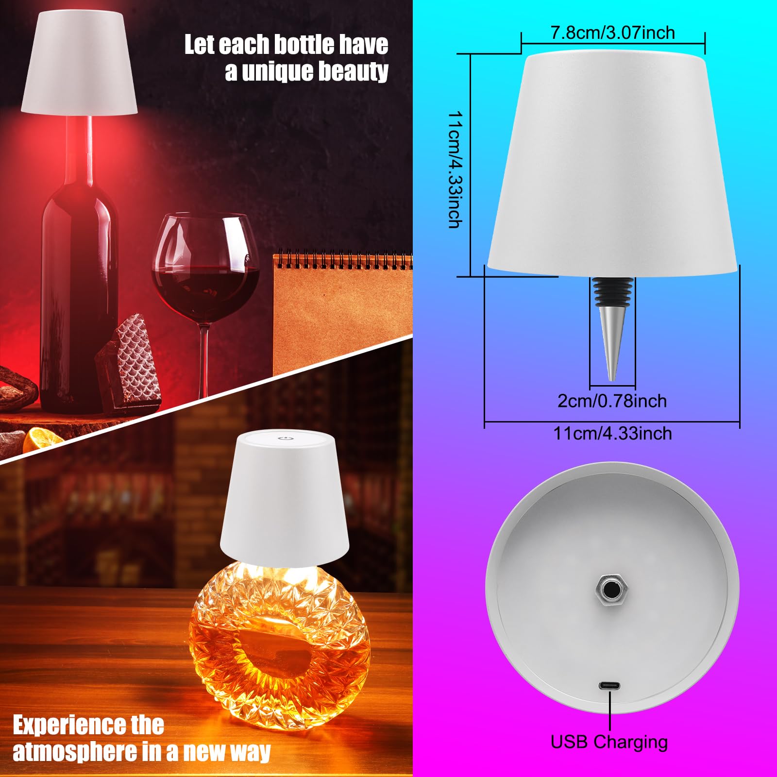 Wireless Bottle Lamp With Remote Control, Rechargeable Rgb Wine Bottle With 3Modes Light Dimming, Waterproof Touch Lamp Head For