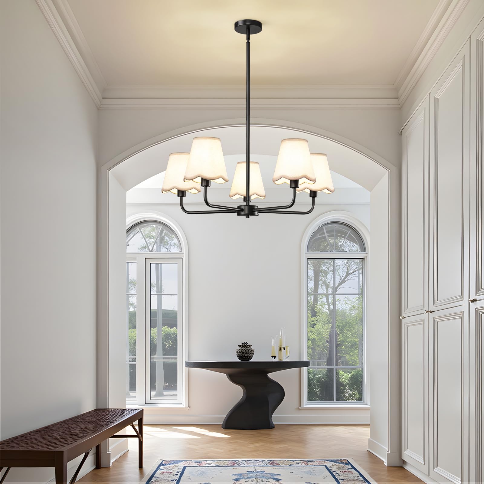 Kaisite Black Chandelier For Dining Room - 5-Light Farmhouse Dining Room Light Fixture Over Table Industrial Kitchen Lighting Fixture Ceiling Hanging Chandelier For Bedroom Living Room Foyer Entryway