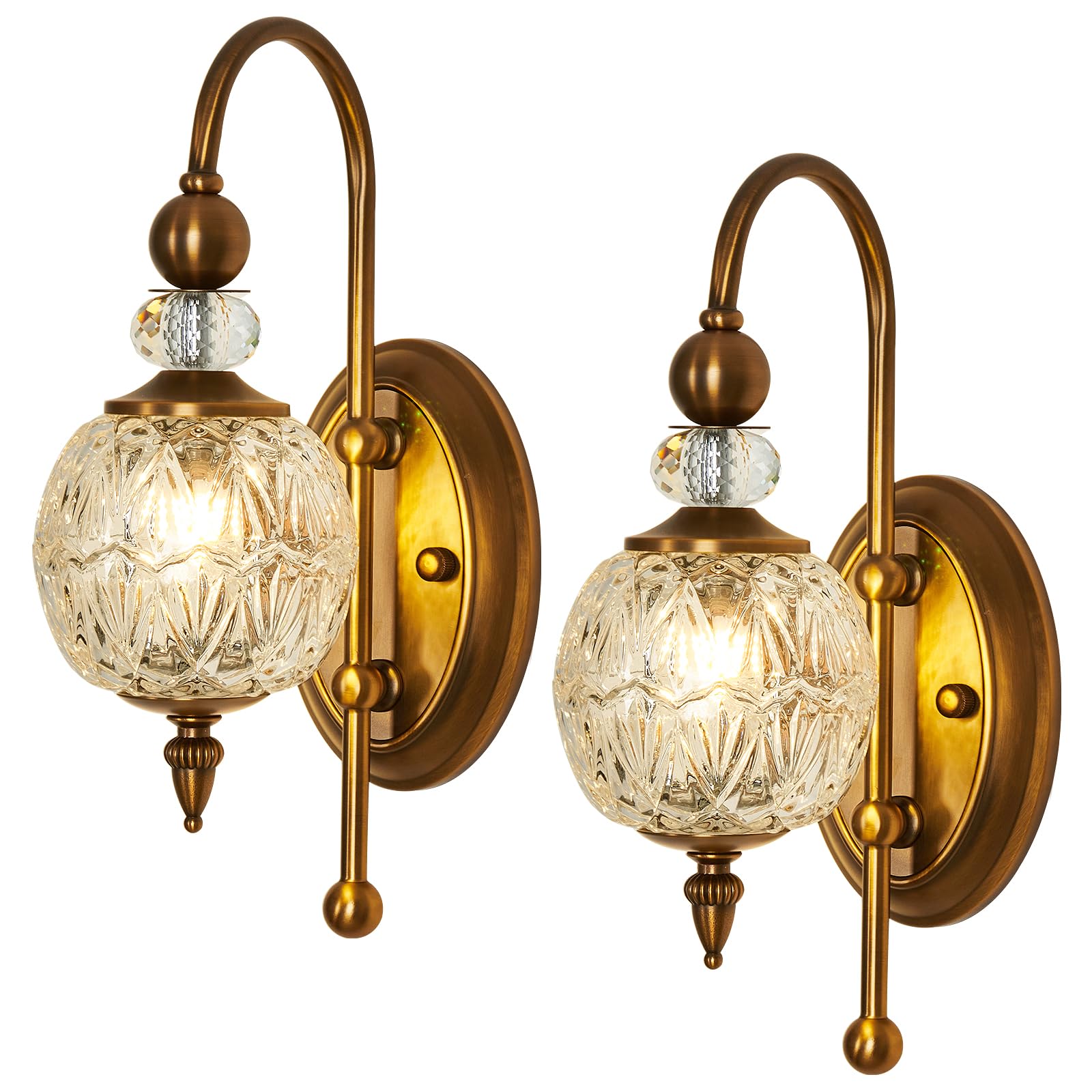 Piepooye Vintage Gold Wall Sconce Set Of Two Mid Century Brushed Brass With Glass Globe Shade Vanity Light Indoor G9 Bulb Wall L