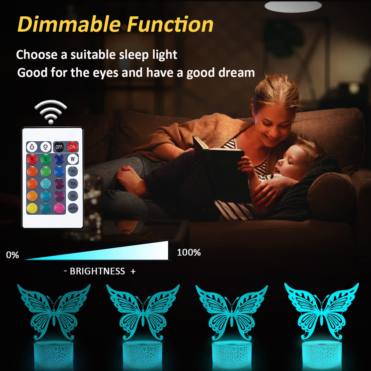 Lightzz Butterfly Night Light LED 3D Lamp with Remote Control, 16 Colors, Timer, Acrylic, Model FS-XMX001-9999