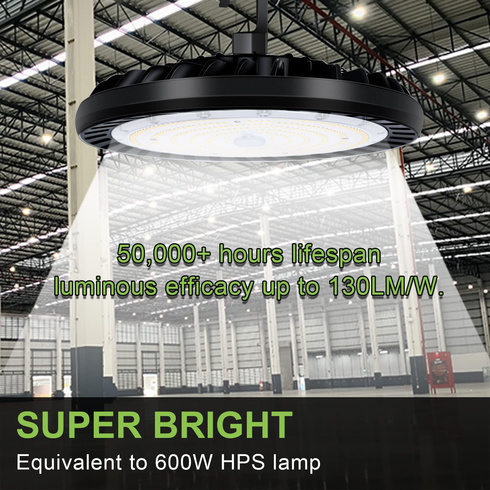 Hykolity 6 Pack 200W LED High Bay Light, 5000K, 26000lm, IP65, Black, Model KLHB200WCD-50K, for