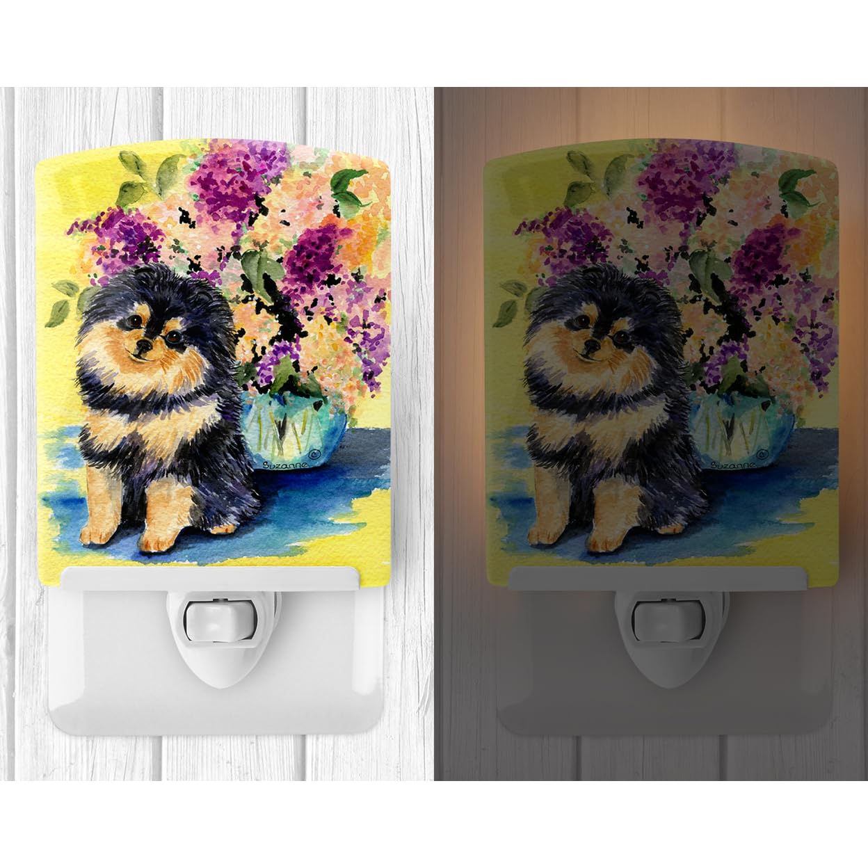 Caroline'S Treasures Ss8290Cnl Pomeranian Ceramic Night Light Compact, Ul-Certified, Ideal For Bedroom, Bathroom, Nursery, Hallway, Kitchen, 6X4X3, Multicolor