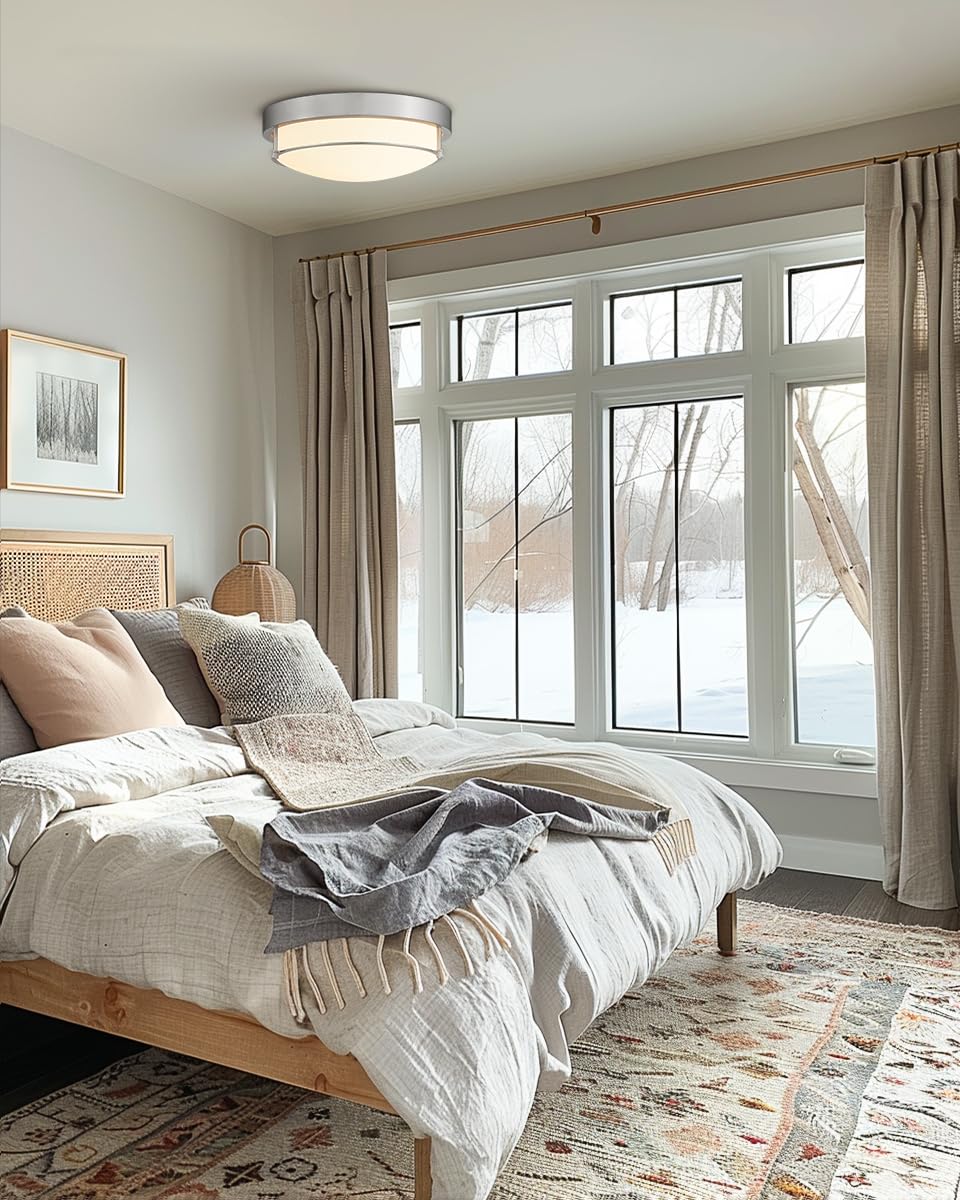 Cargifak Close To Ceiling Light Fixtures, Bushed Nickel Farmhouse Ceiling Light With 2 Light For Laundry Kitchen Bedroom Bathroom, 4822-Bn