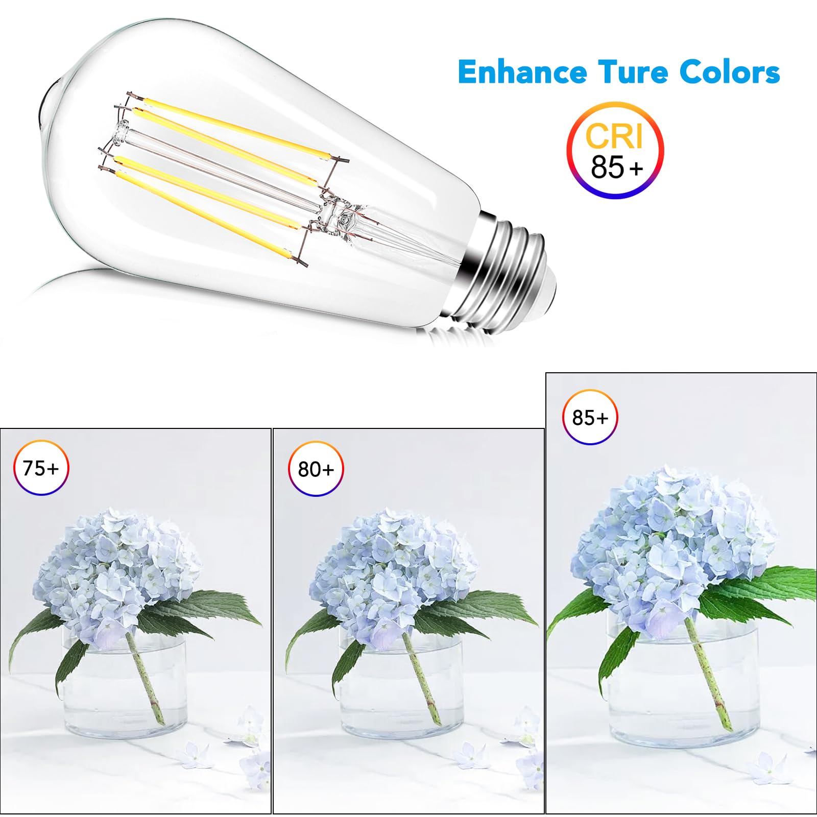 Partphoner Led Light Bulbs Dimmable Vintage Edison Bulb, E26 Led Bulb 60W Equivalent 720 Lumens, Daylight 5000K, St58 Antique Le