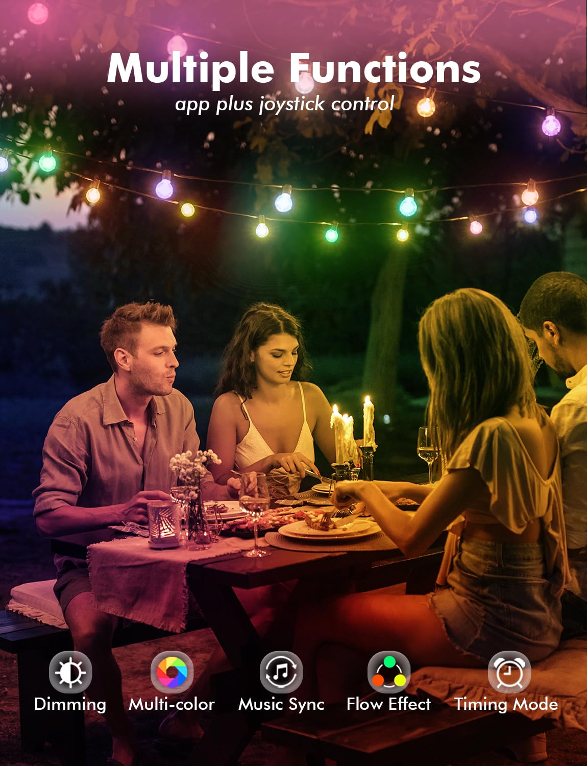 Ikery 100Ft Rgb Outdoor String Lights - 50 Waterproof Globe Bulbs For Patio, Garden, Halloween, Christmas