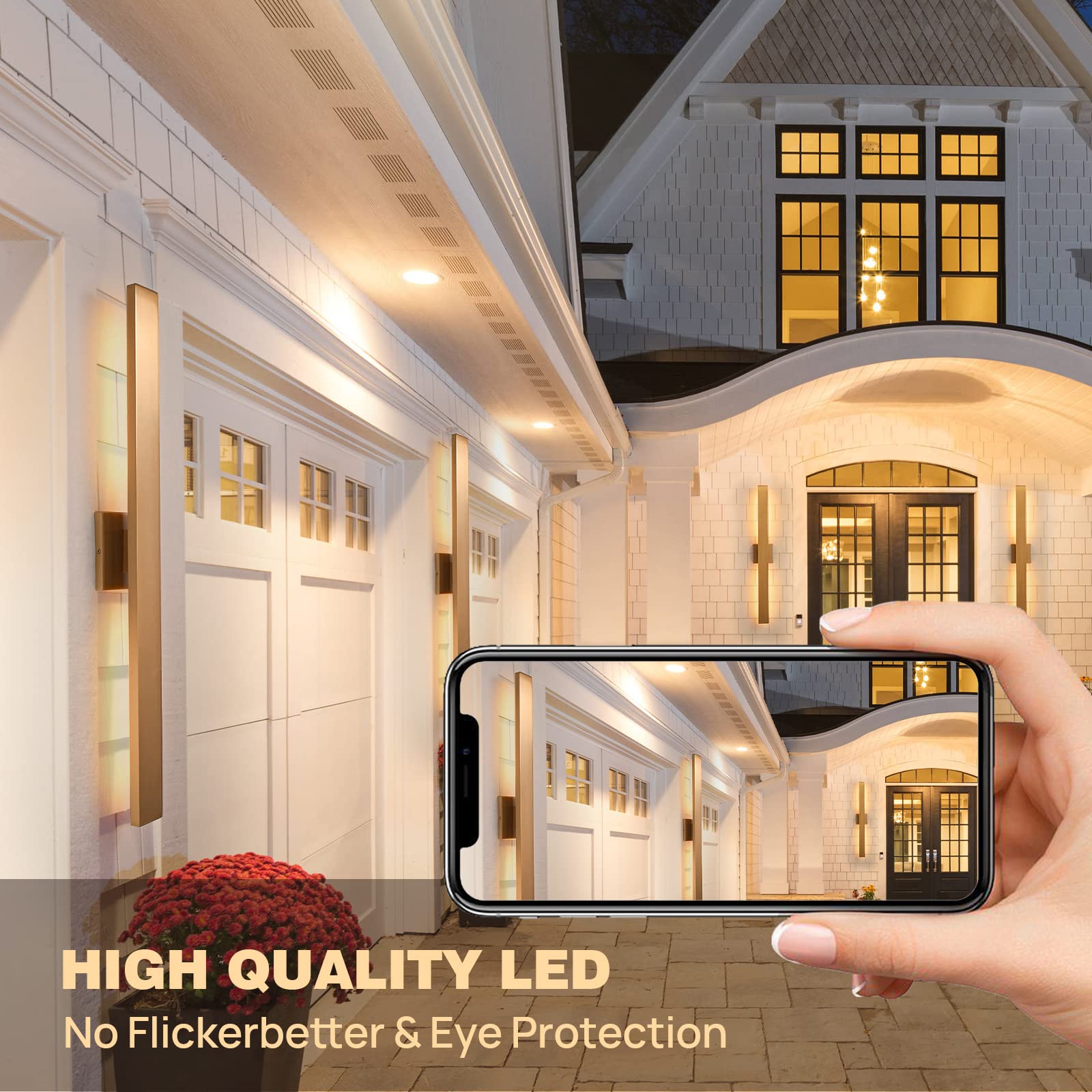 JOKAONOTL Gold LED Porch Lights, Waterproof Outdoor Wall Lights, 34 in, Aluminum, 2 Pack