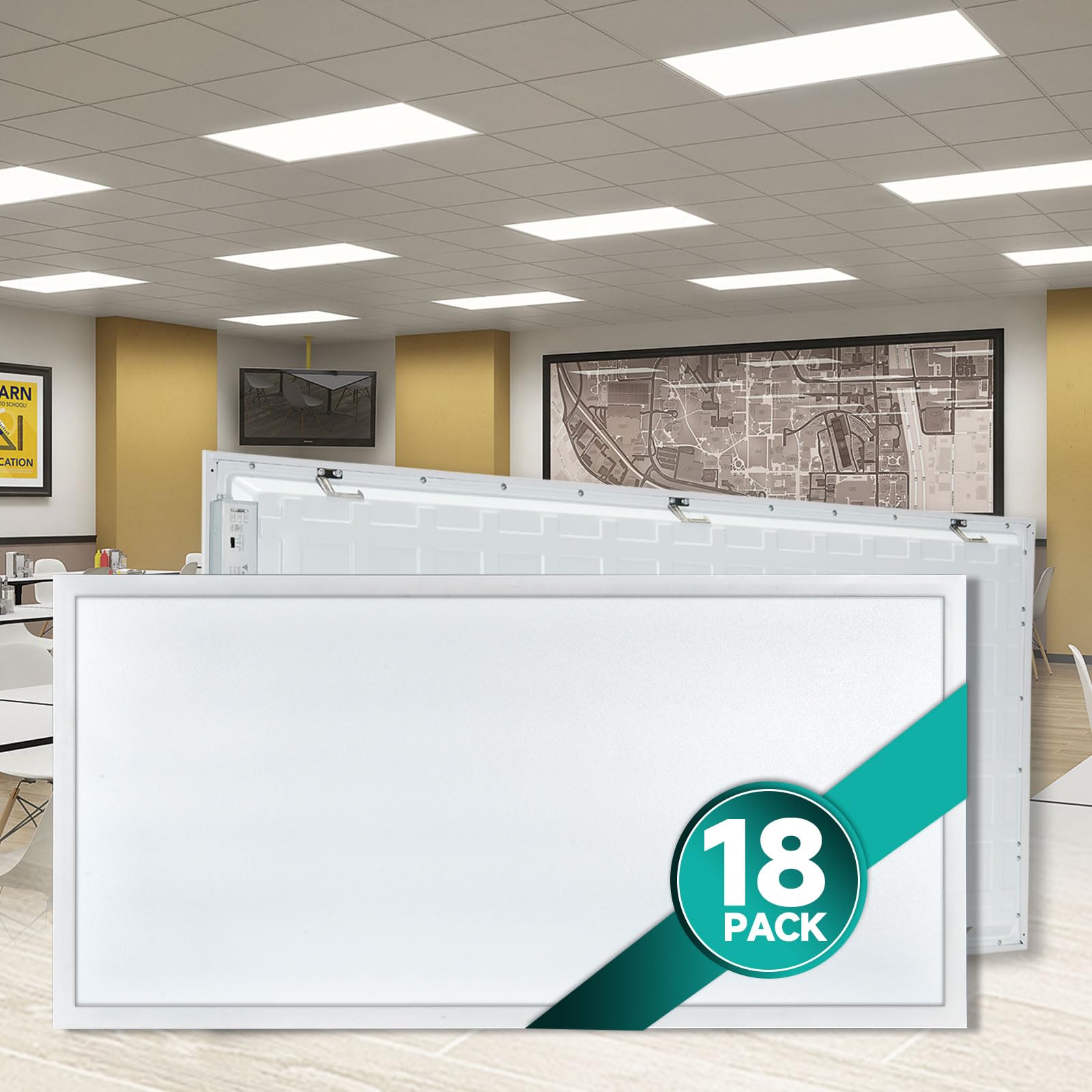 VocgoUU 18-Pack 2x4 LED Flat Panel Light Drop Ceiling, 0-10V Dimmable, 3CCT Selectable (5000K 4000K 3000K) & 3 Wattage Switchabl