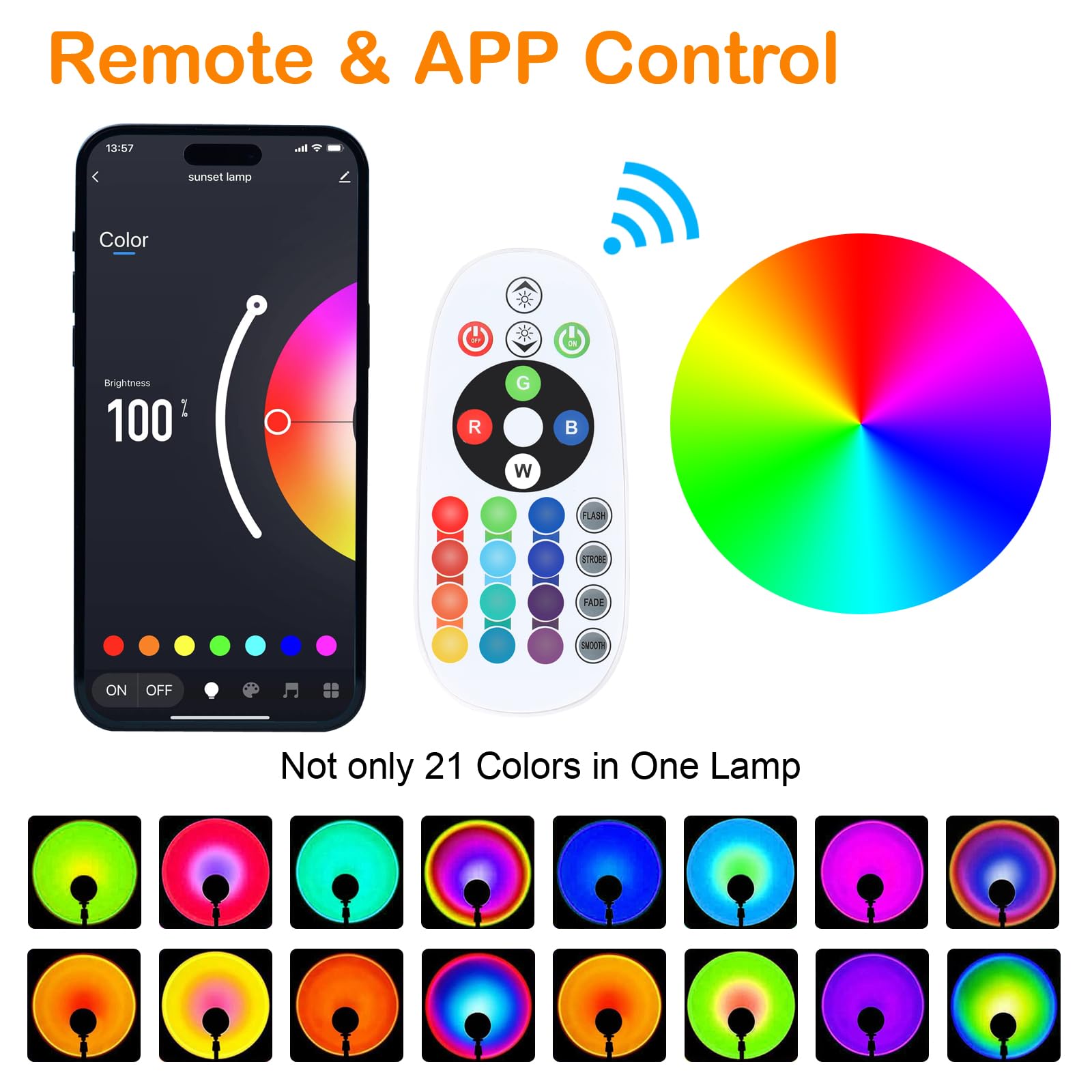 Comfamoli RGB LED Lamp Projector - Sunset Mood Lighting, 21 Colors, Remote Control, Black