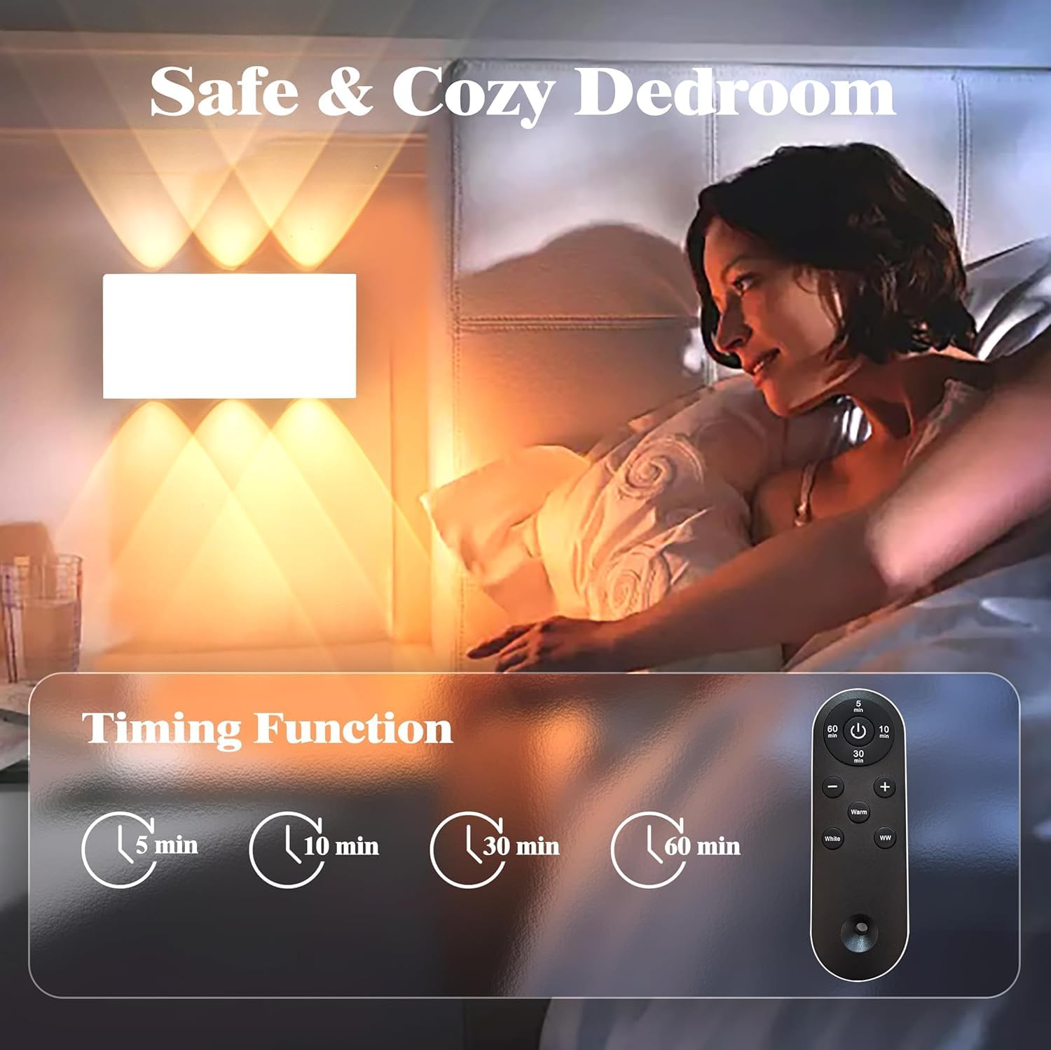 Shelprojsu LED Wall Sconce Set of 2, Rechargeable 5200mAh, Dimmable, Remote Control, Magnetic, White, Model WA807