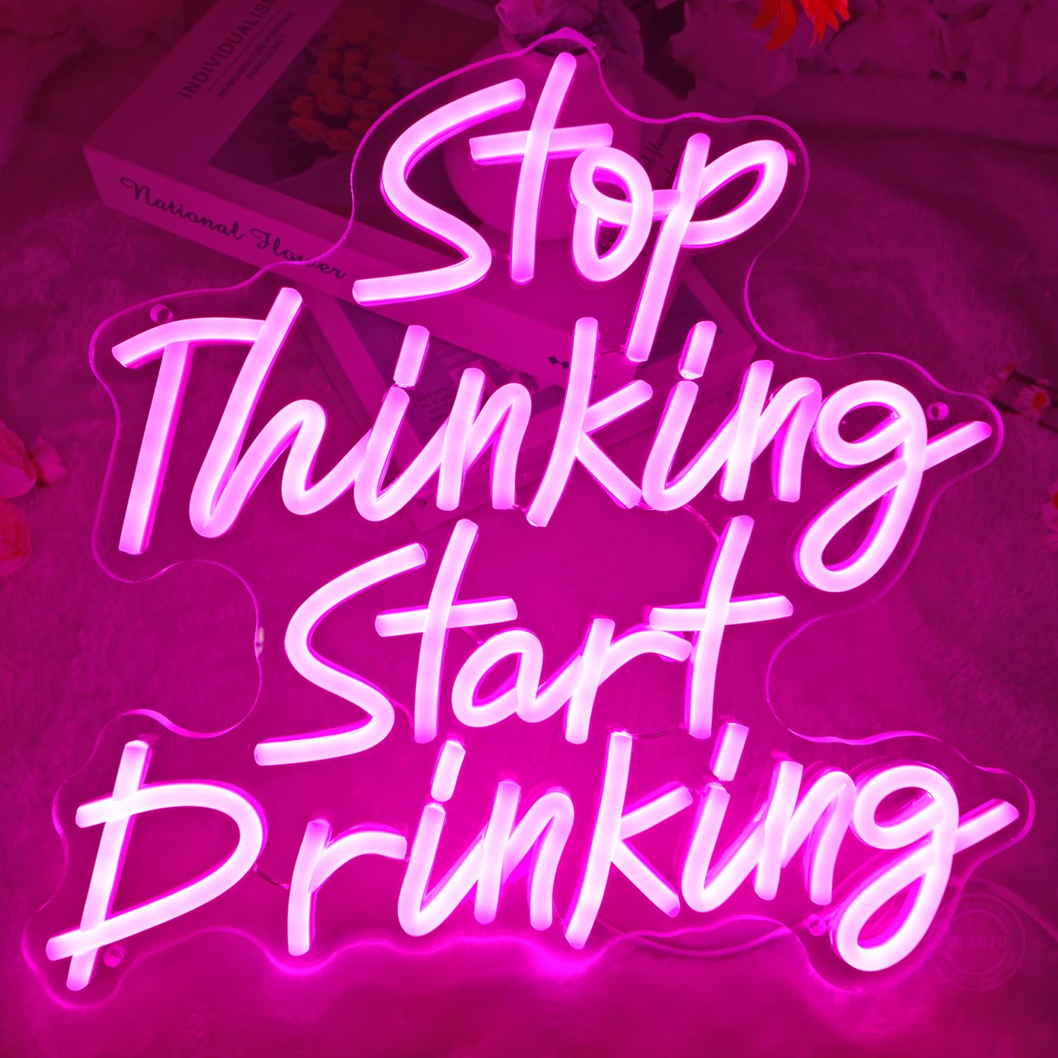 Planzo Neon Sign Wall Decor - LED Light for Home Bar, Bistro, Garage, 12.6in W x 13.4in H, Pink