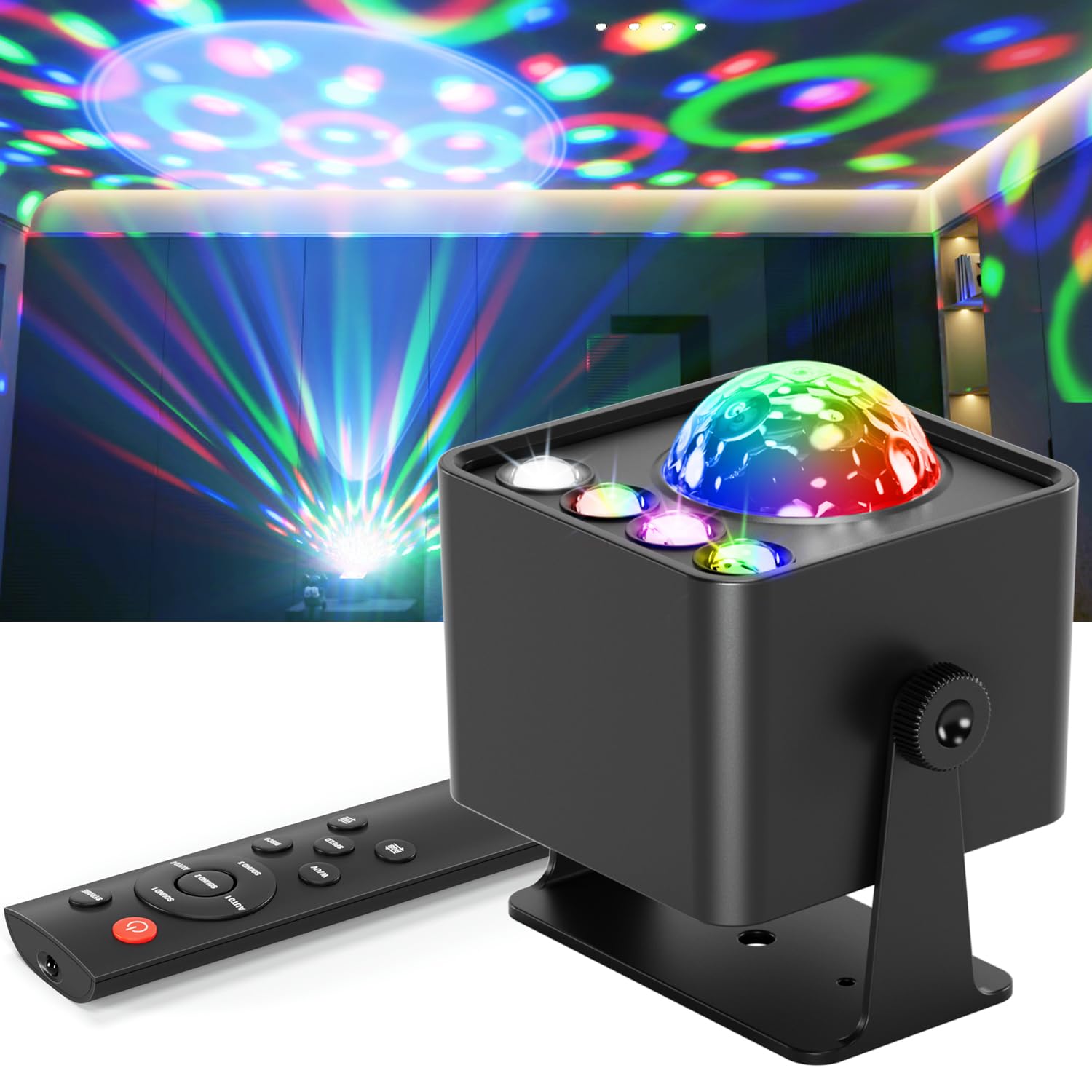 Disco Ball Light Party Lights, Sunset Lamp Dj Disco Light with 6 Working Modes 5 DIY Button Strobe Light Stage Lights Remote Con
