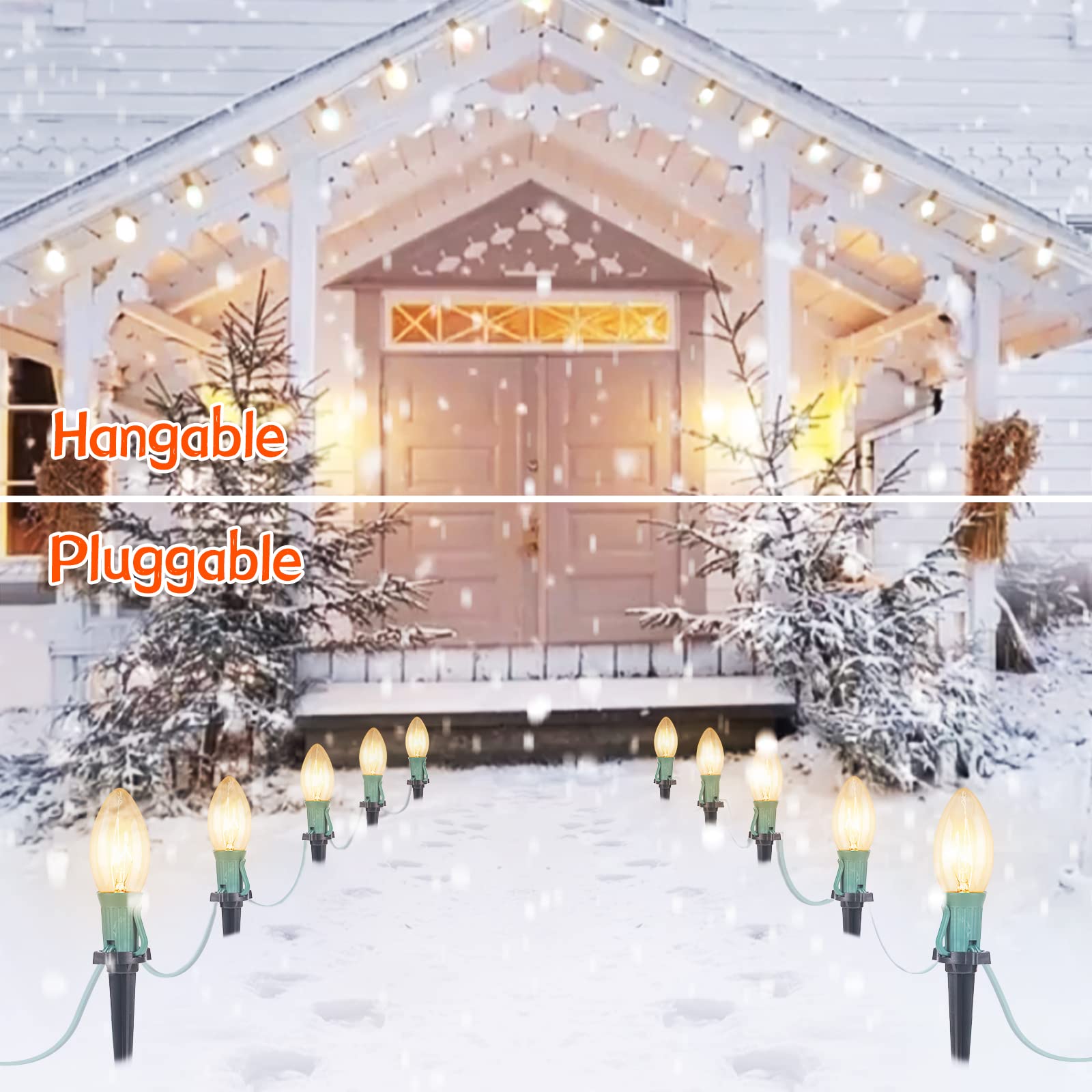 Brightown C9 Christmas Pathway String Lights - 102.8FT, 80 Clear Waterproof Lights, Warm White for Indoor/Outdoor Decor, Model GY-C-50.6-U-B1