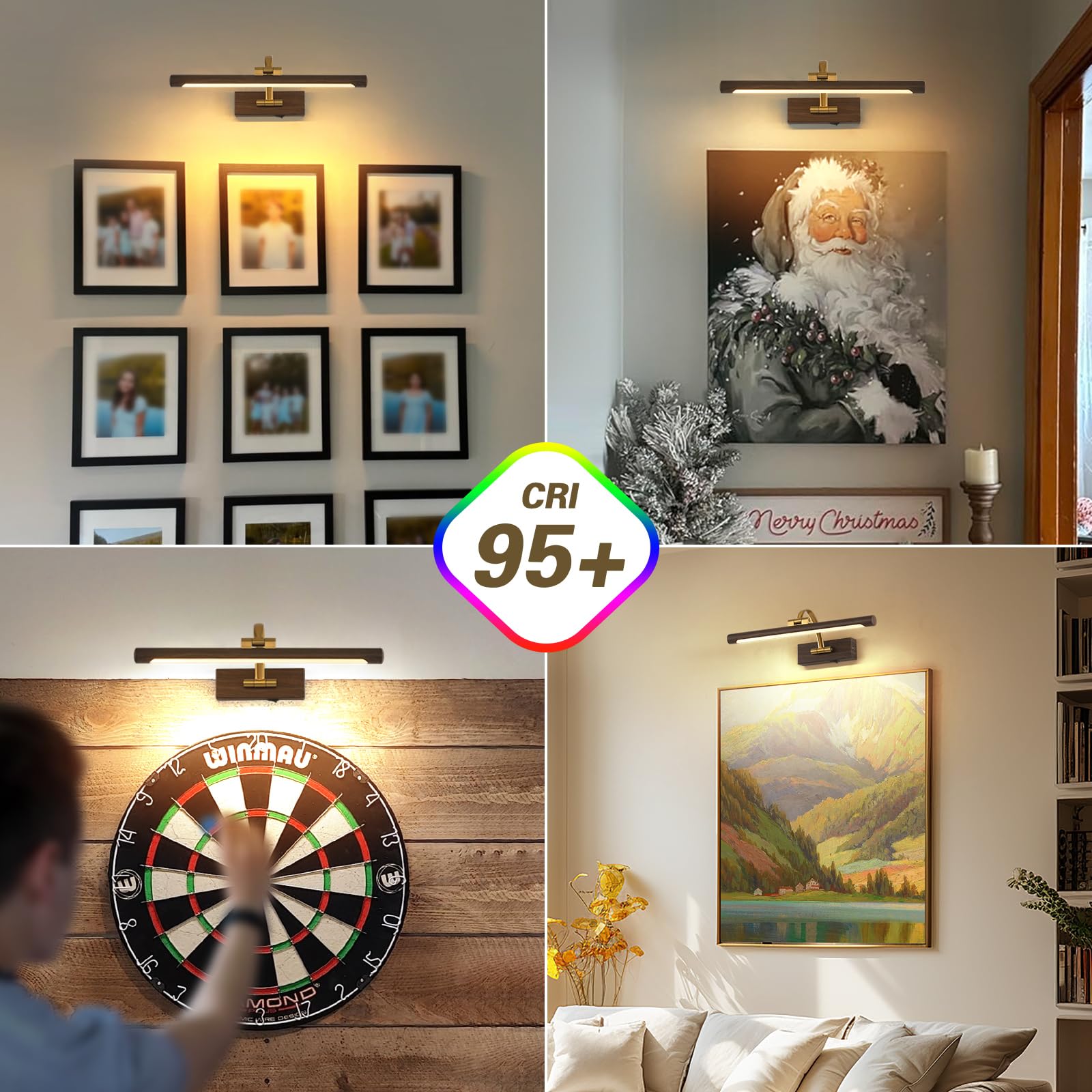 DESOOP Picture Light, Battery Operated, Dimmable, Remote & Timer, 15.75 Inch, Wood Grain Finish, Model 7115, Acrylic