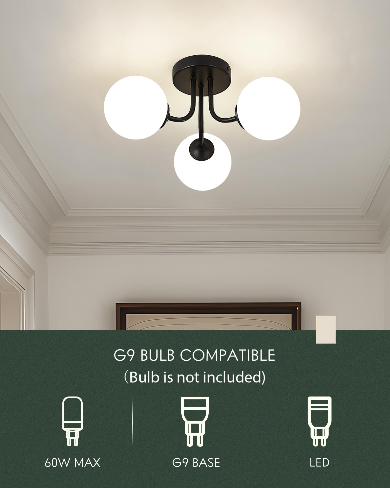 Cargifak 3-Globe Black Flush Mount Ceiling Light In A Modern Farmhouse Design Is Ideal For Living Rooms, Bedrooms, Or Dining Roo