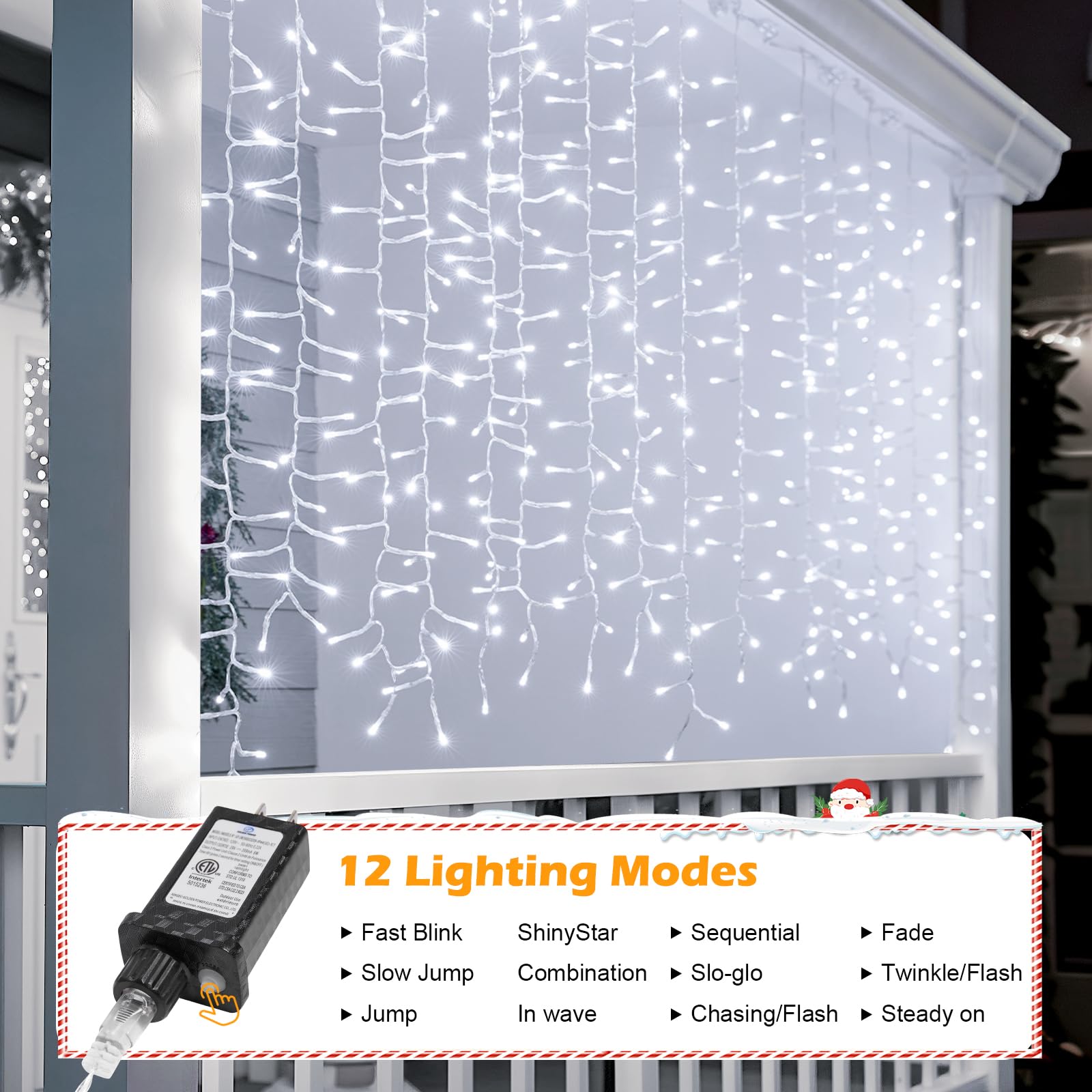 Brightown Cluster Curtain Lights Outdoor, 10Ft 480 Led Curtain Fairy Lights With 12 Mode,Hanging String Lights With Timer, Water