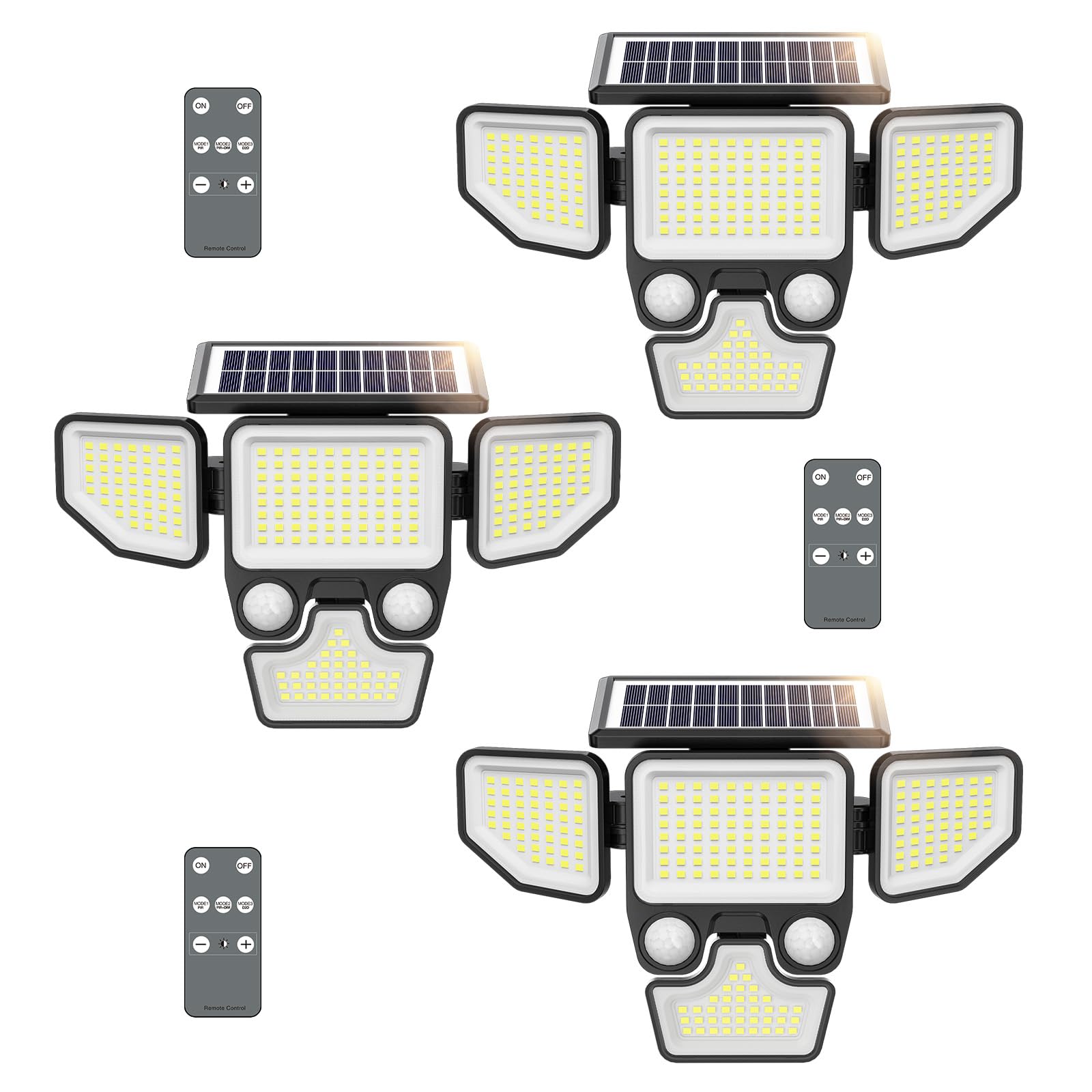 Onforu Solar Lights Outdoor 3000LM 4 Heads IP65 Waterproof Motion Sensor 180 LEDs Black Model BDTYE06-4