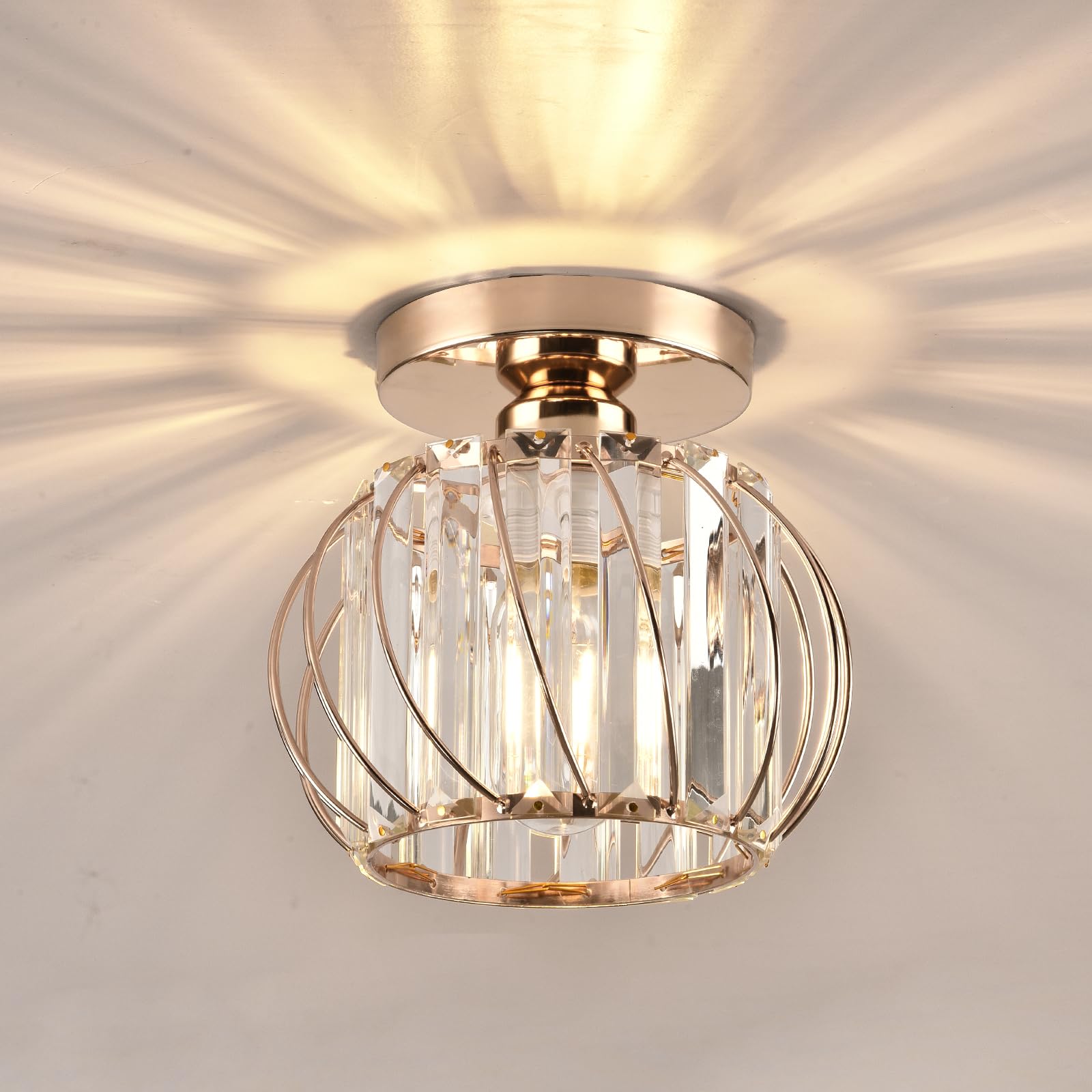 Ztuoyong Crystal Ceiling Light, Crystal Semi Flush Mount Ceiling Light Gold Crystal Chandelier For Kitchen Hallway Entrance Balc