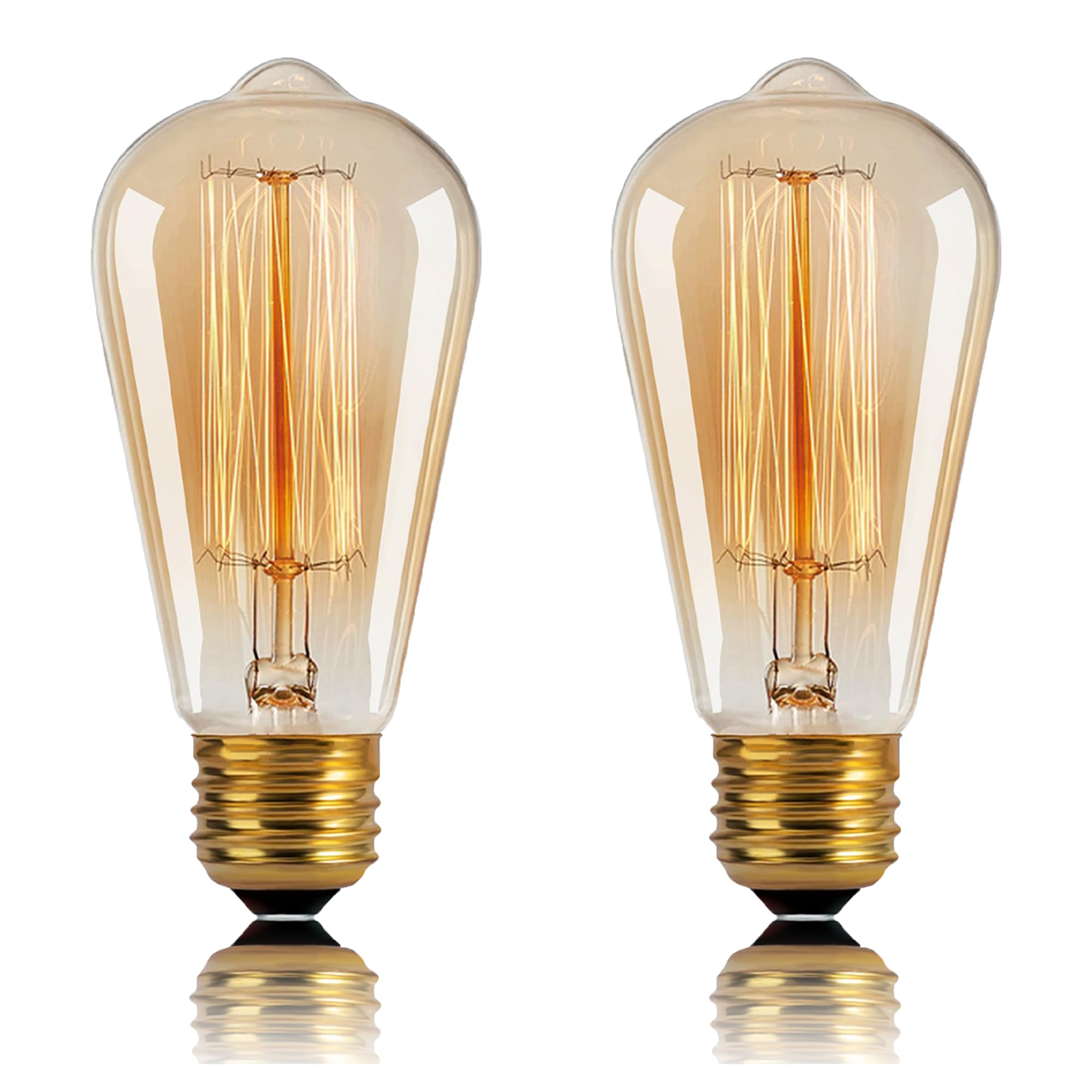 Kellarosses ST64 Incandescent Edison Bulbs 40W 2-Pack, 2200K Warm Amber Glow, E26/E27 Dual Base, Dimmable Vintage Light - 360 Ha
