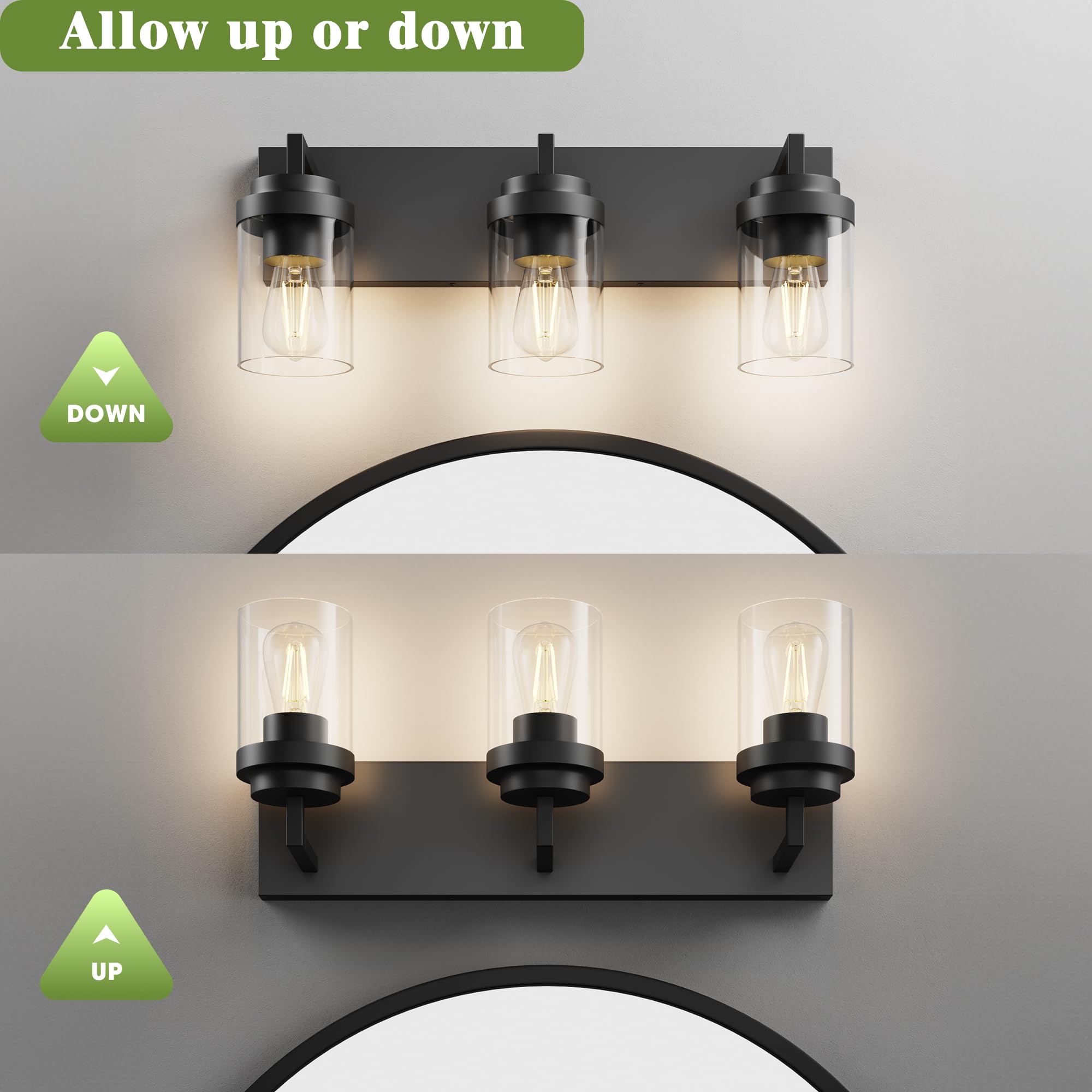 Espird Chrome Bathroom Light Fixtures, 3 Light Vanity Light With Clear Glass Shade, 22In Modern Vanity Light, Over Mirror For Ba