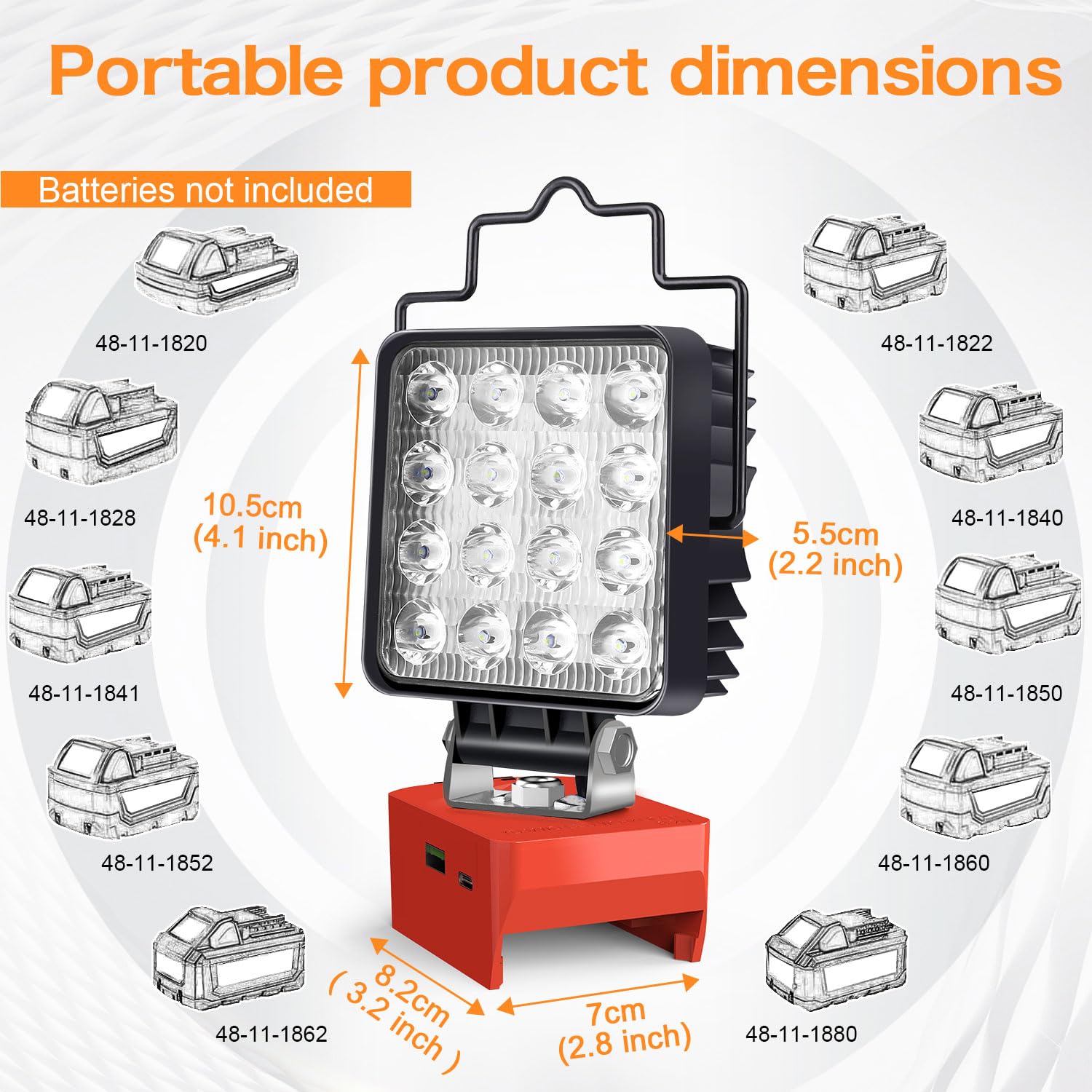 48W Led Work Light For Milwaukee M18 Battery, 4800Lm Cordless Work Light With Upgraded Dual Switch For Battery & Low Voltage Protection, Underhood Flood Lights With 2 Charger Port For Camping Workshop
