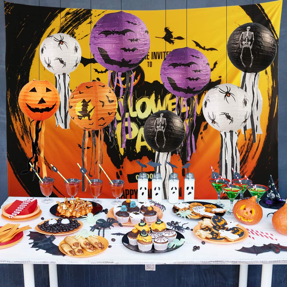 15 PCS Halloween Pumpkin Paper Lantern Jack-O-Lantern with Whiskers, Spider Bat Skeleton Pumpkin Lanterns for Halloween Party We