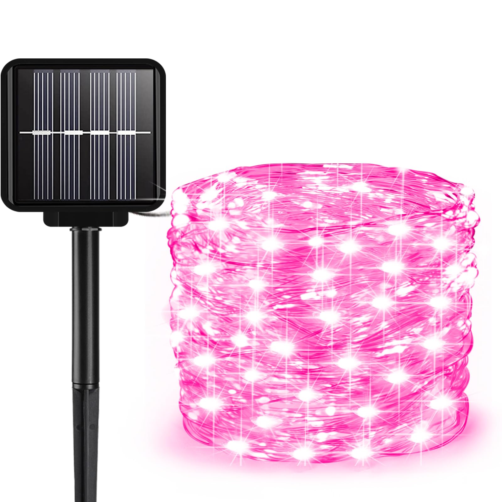Solar String Lights Outdoor  33 Feet 100 Leds 8 Modes Solar Fairy Lights For Outside  Waterproof Outdoor Light For Patio Yard Christmas Tree Halloween Wedding Party Decorations  Pink