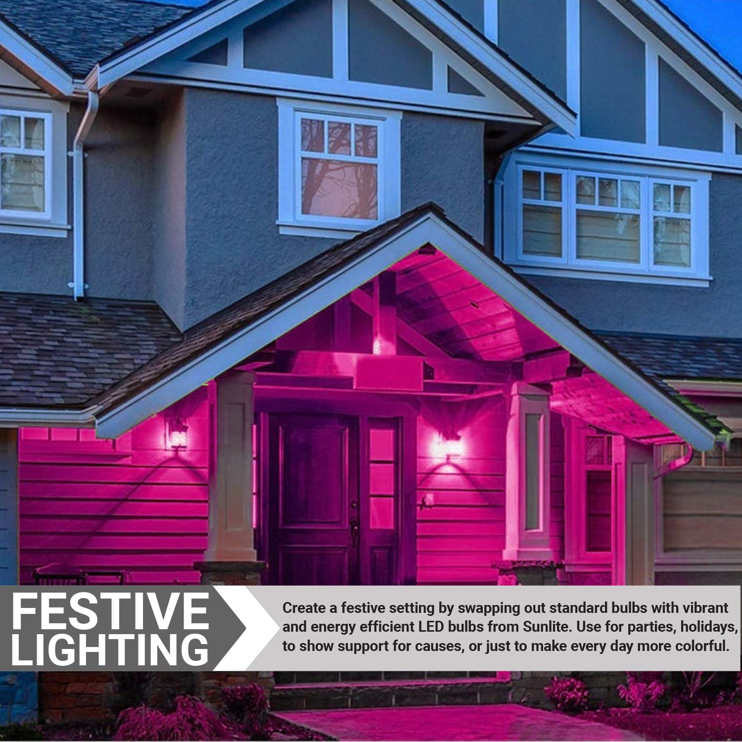 Sunlite A19/3W/P/Led/3Pk Led Colored A19 3W Pink Light Bulbs Medium (E26) Base (3 Pack)