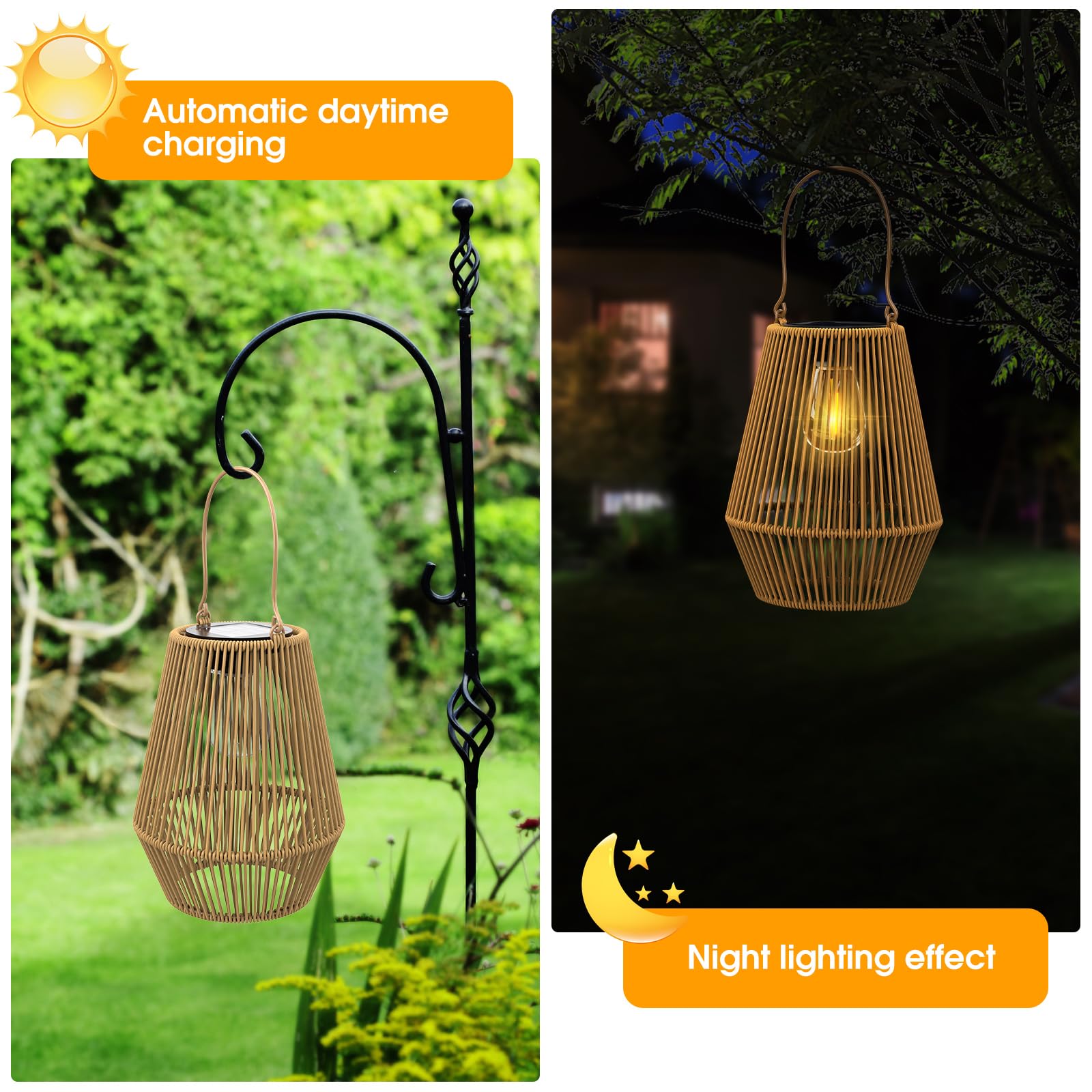 KagoLing Solar Lanterns Outdoor Waterproof Metal Lights, 2 Pack, Khaki, Model HandLan-02 for Garden, Yard, Patio, Porch, Lawn, Pathway