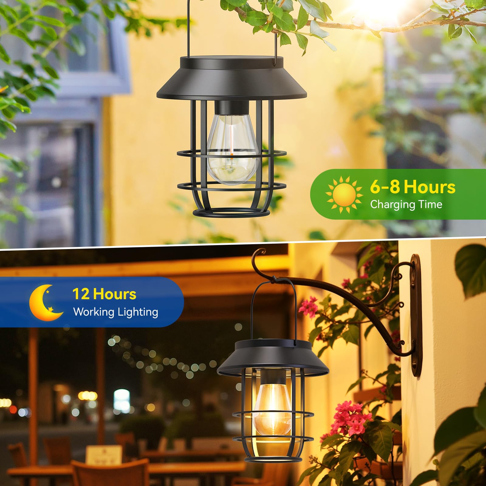 Ahaorigin Solar Lanterns Outdoor Waterproof Metal, High Brightness, 2 Pack, Black, Model TLL063
