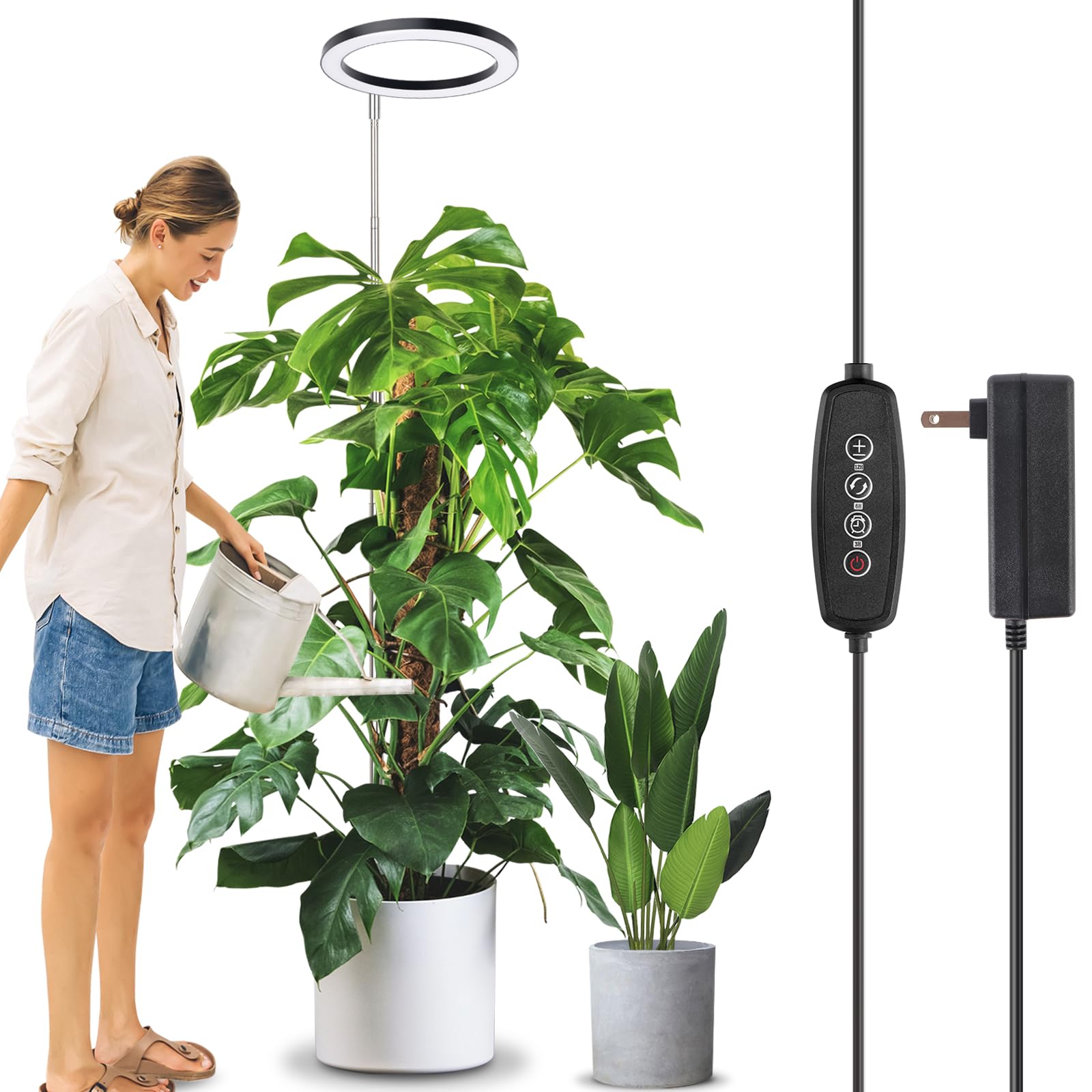 LORDEM 10" Full Spectrum Grow Light - 160 LEDs, 4/8/12H Timer, 3 Modes, 10 Dimmable Levels, Height Adjustable, Black, Model