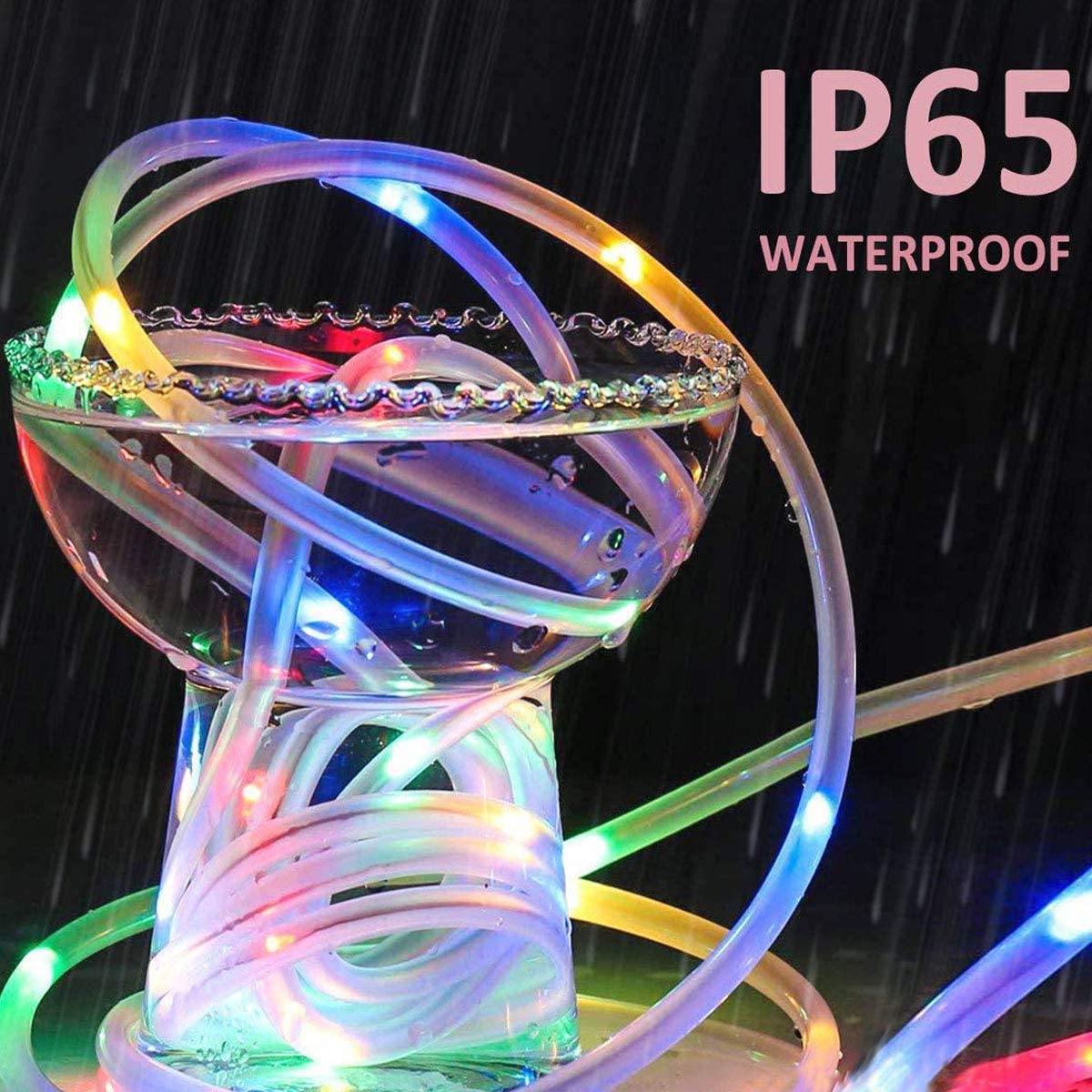 LiyuanQ 300 LED Solar Rope Lights Outdoor, 99 FT, Multicolor, PVC, Model FS-D100, 8 Modes, Waterproof Fairy Lights for Garden Decor