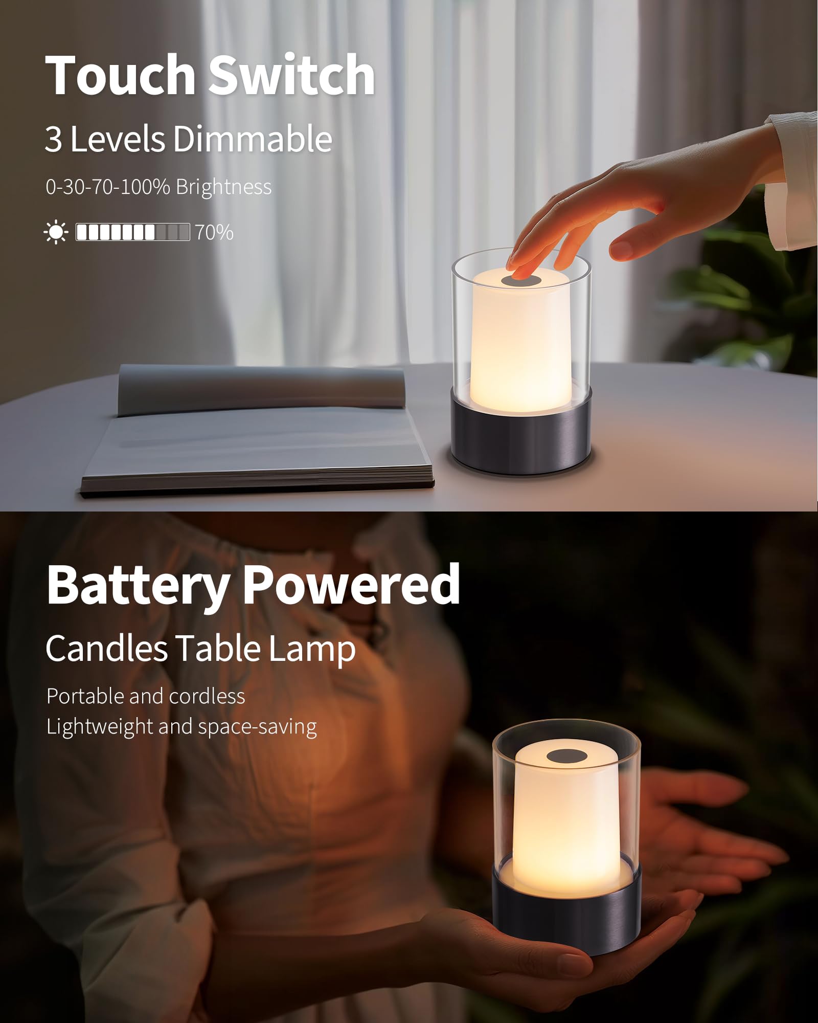 NEWSEE LED 4 Mini Cordless Table Lamp 2 Pack, Outdoor Waterproof Lamp, Rechargeable Battery Operated Lamp, Portable Touch Night