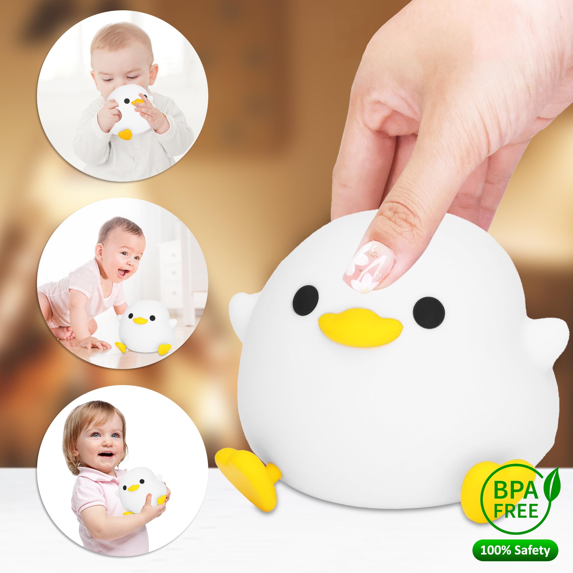 Attivolife Dodo Duck Night Light, Animal Silicone Nursery Lamp With Dimmable, Table Bedside Lamp With Timer For Bedroom, Kawaii